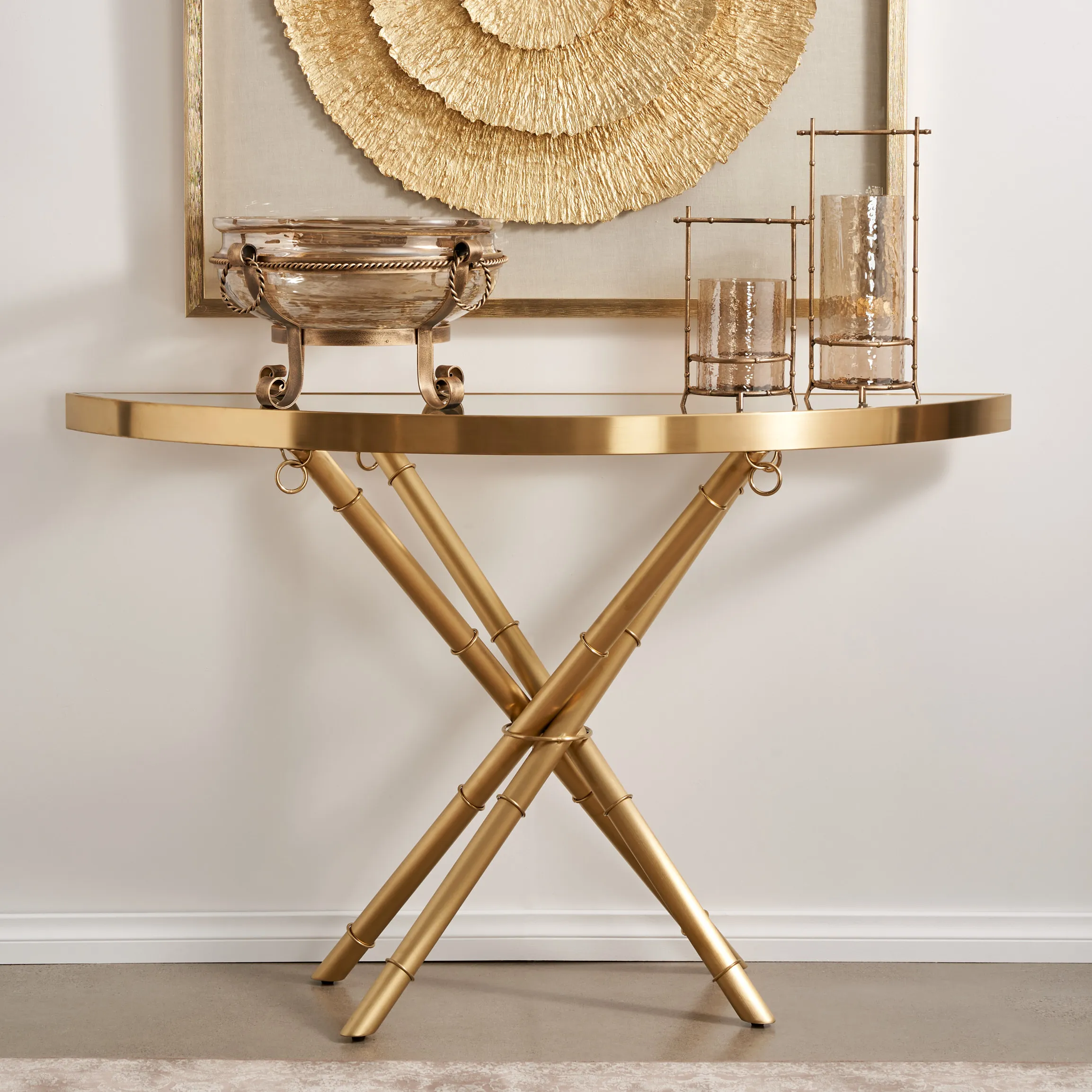 Sandringham Clear Glass Console Table - Gold Stainless Steel Legs