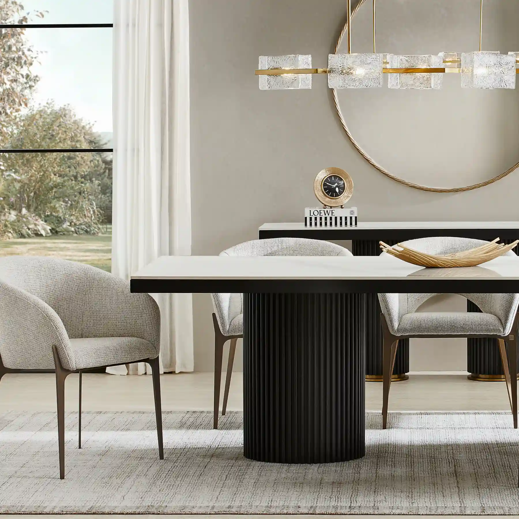 Archie White Sintered Stone Rectangular Dining Table - Matte Black Legs 240x118cm