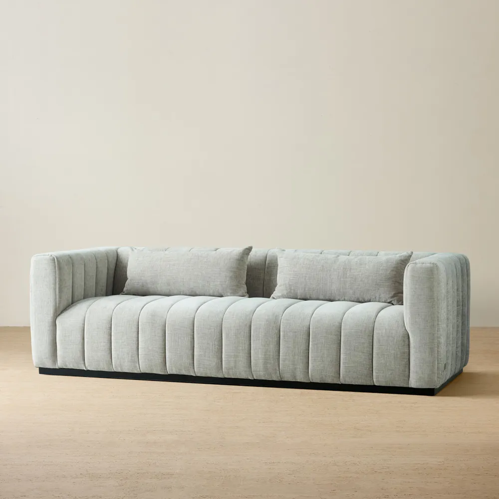 Storme Vintage Grey 3-Seater Chenille Fabric Sofa - Black Legs