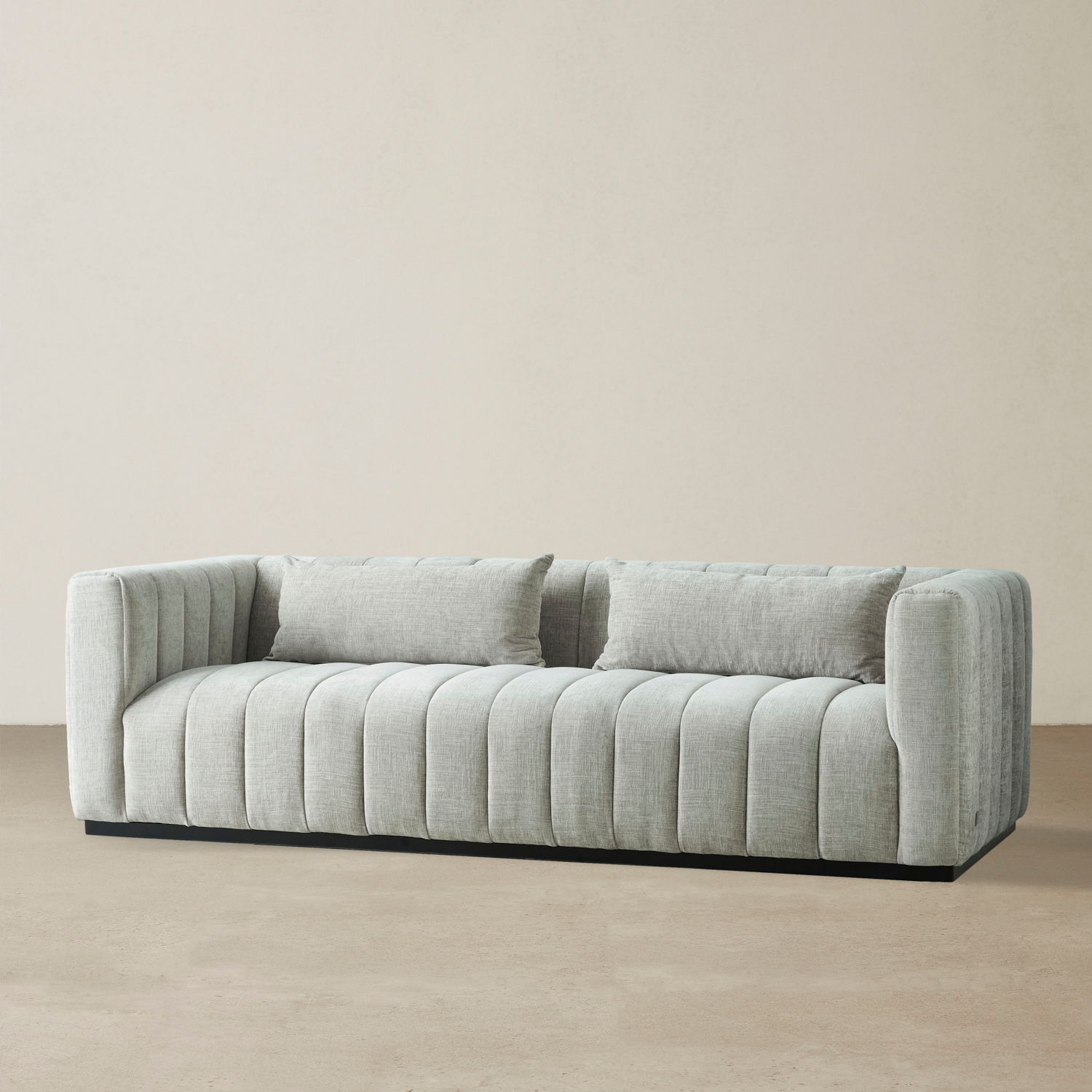 Storme Vintage Grey 3-Seater Fabric Sofa - Black Legs