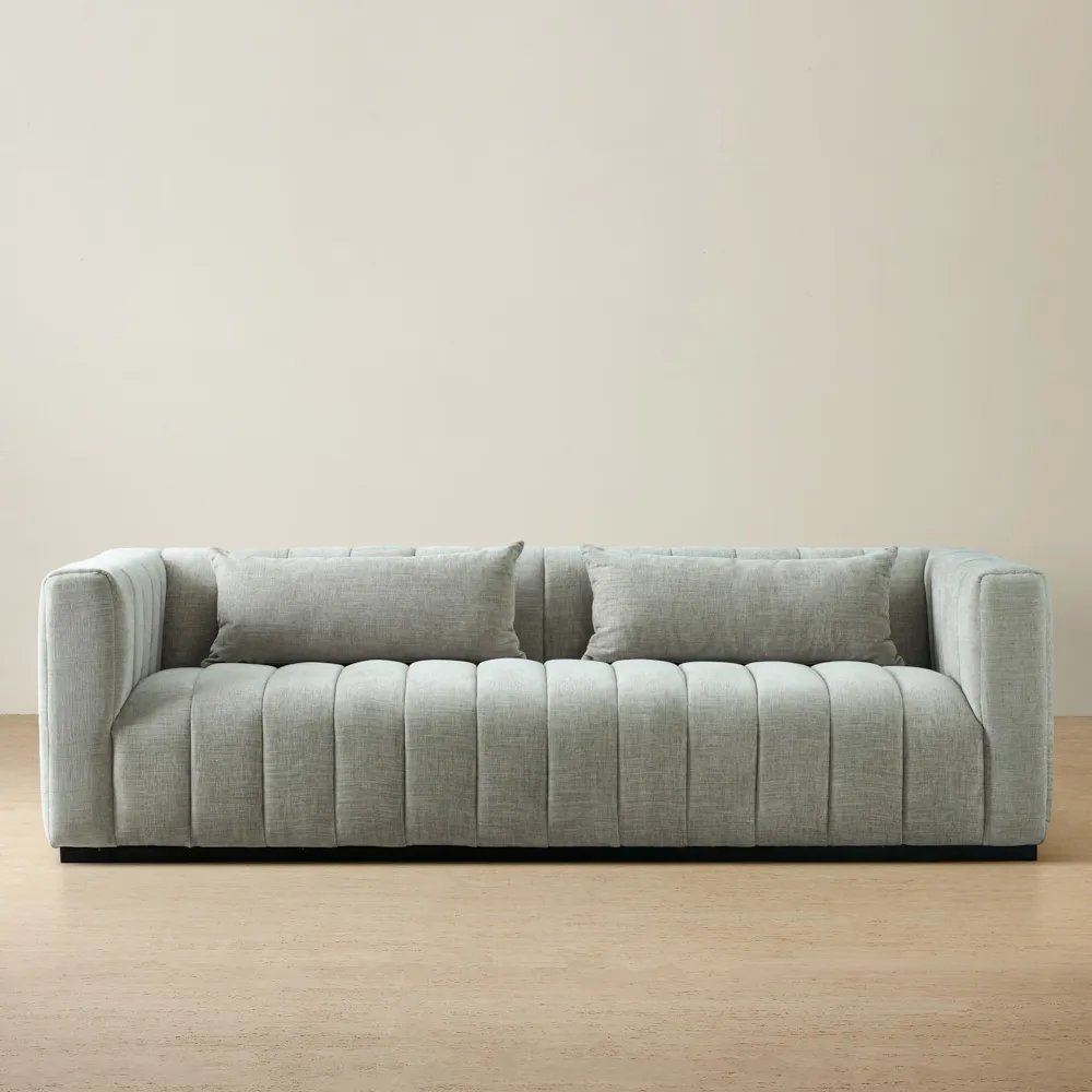 Storme Vintage Grey 3-Seater Chenille Fabric Sofa - Black Legs