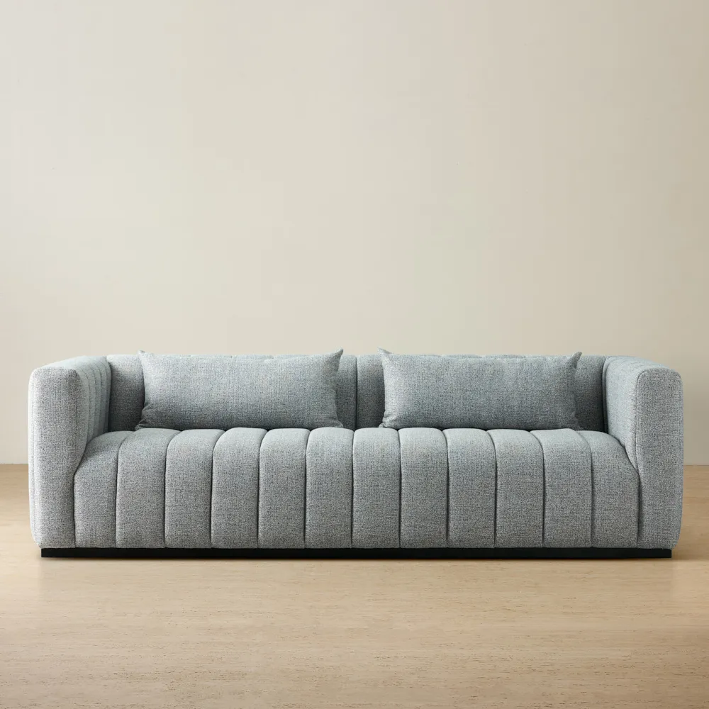 Storme Mid Grey Woven Fabric 3-Seater Sofa - Black legs 