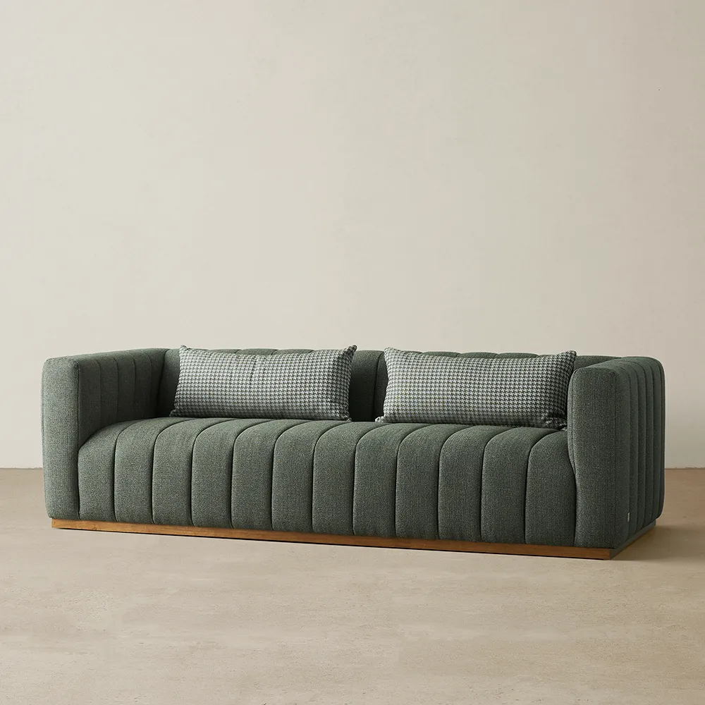 Storme Kombu Green 3-Seater Fabric Sofa - Brown Legs