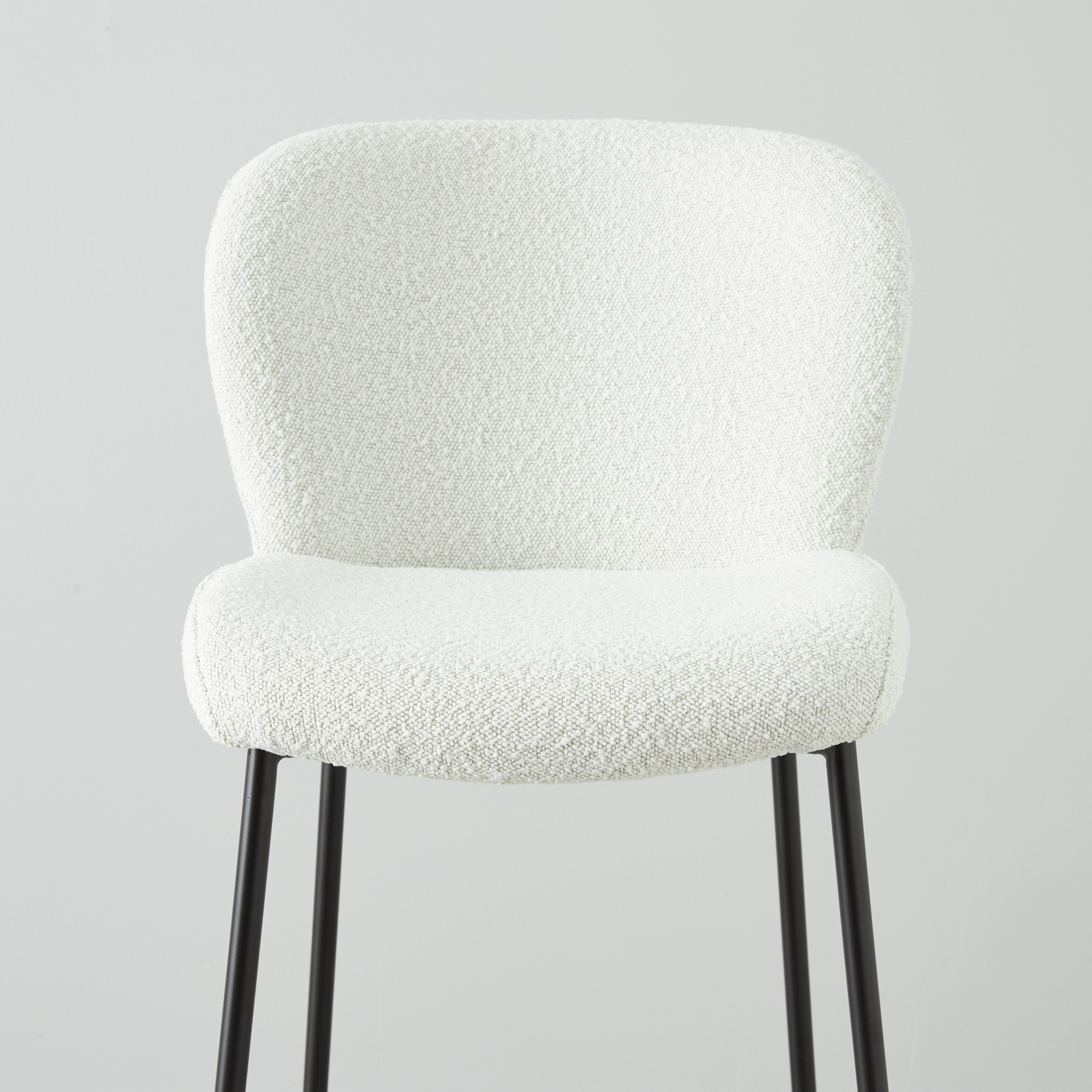 Hailey Snow White Boucle Bar Stool Black Metal Legs