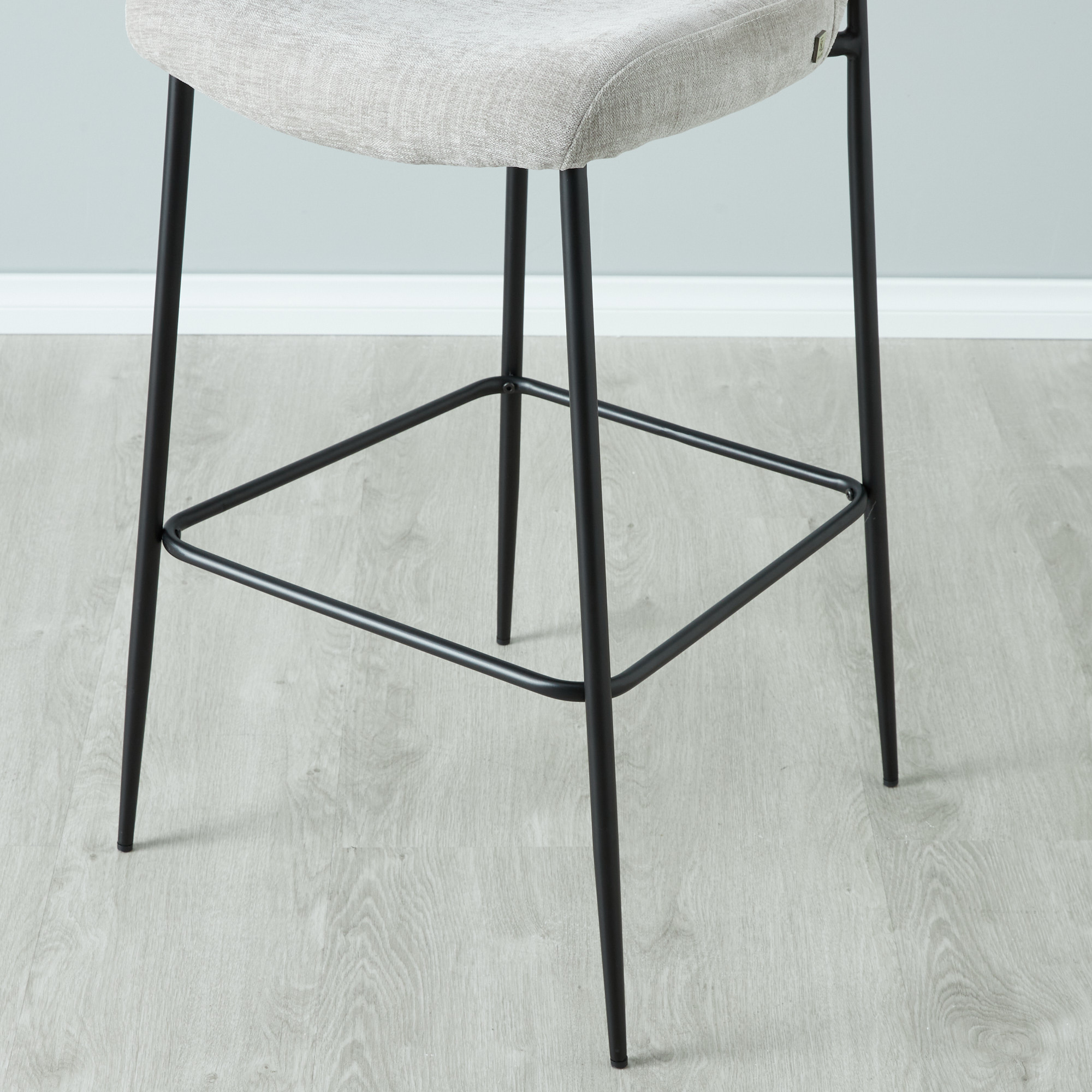 Hailey Vintage Grey Fabric Bar Stool Chair Black Metal Legs
