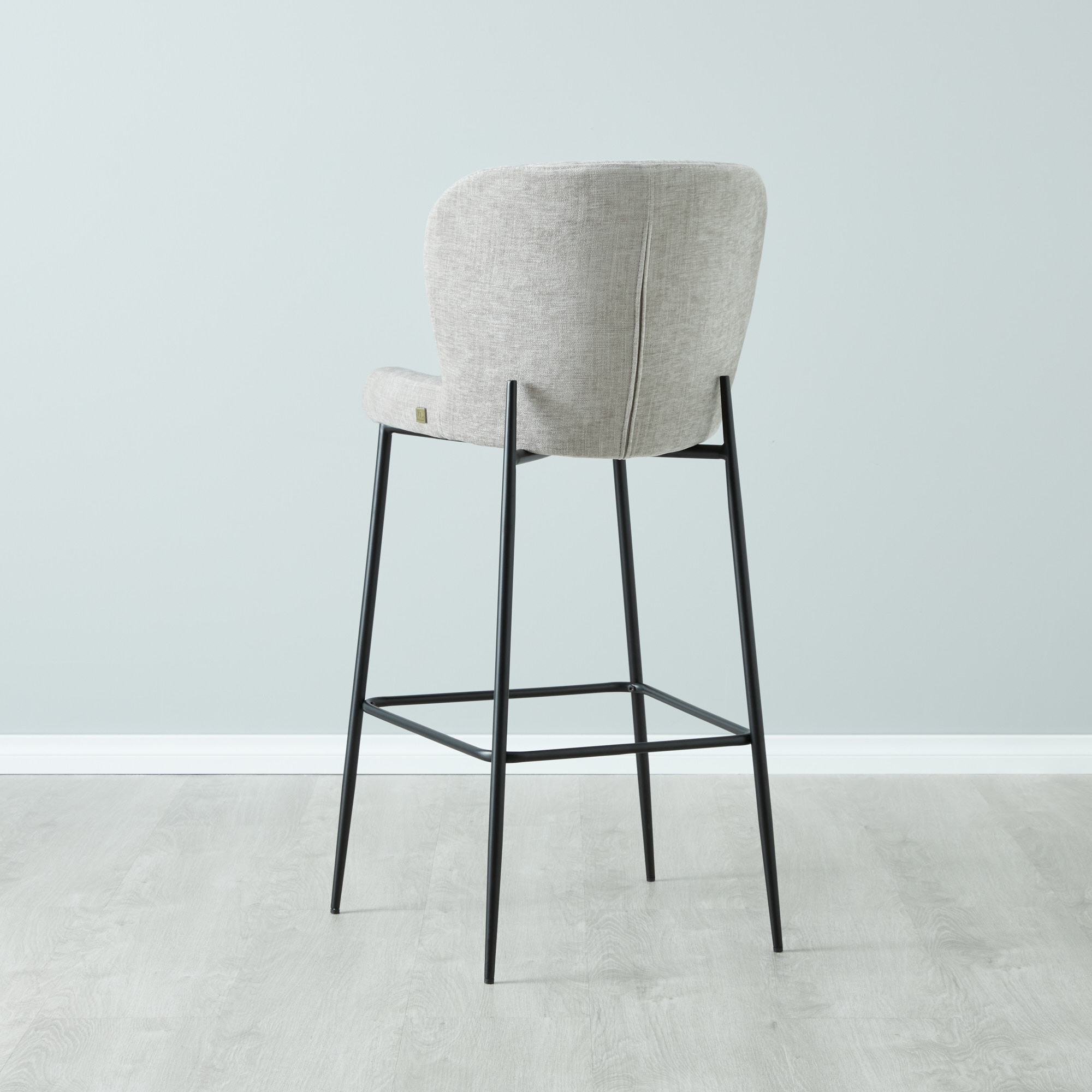 Hailey Vintage Grey Fabric Bar Stool Chair Black Metal Legs