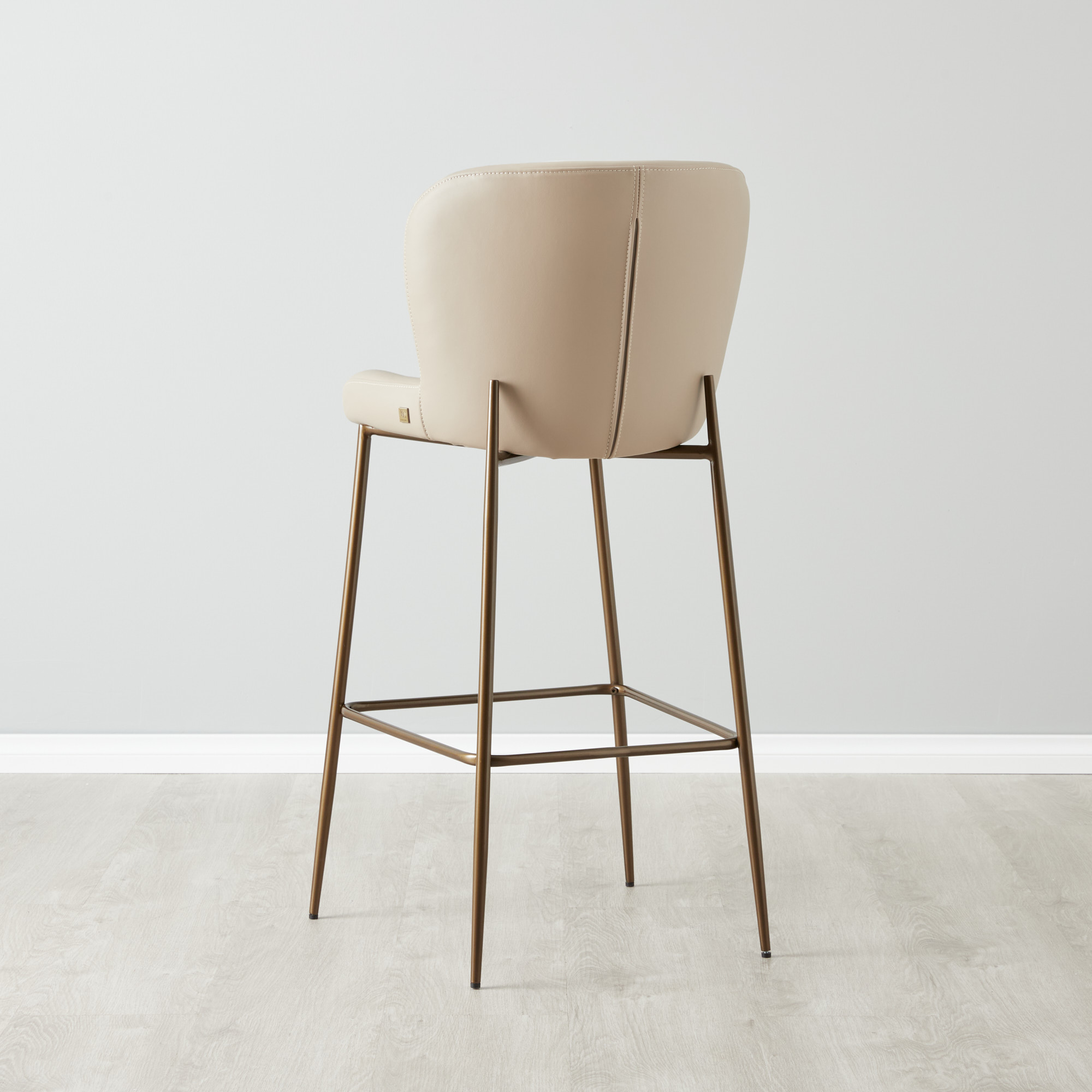 Hailey Sand Beige Vegan Leather Bar Stool Bronze Legs