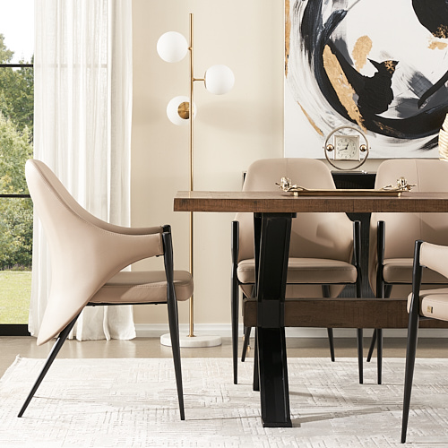 Selma Sand Beige Vegan Leather Dining Chair - Black Metal Legs