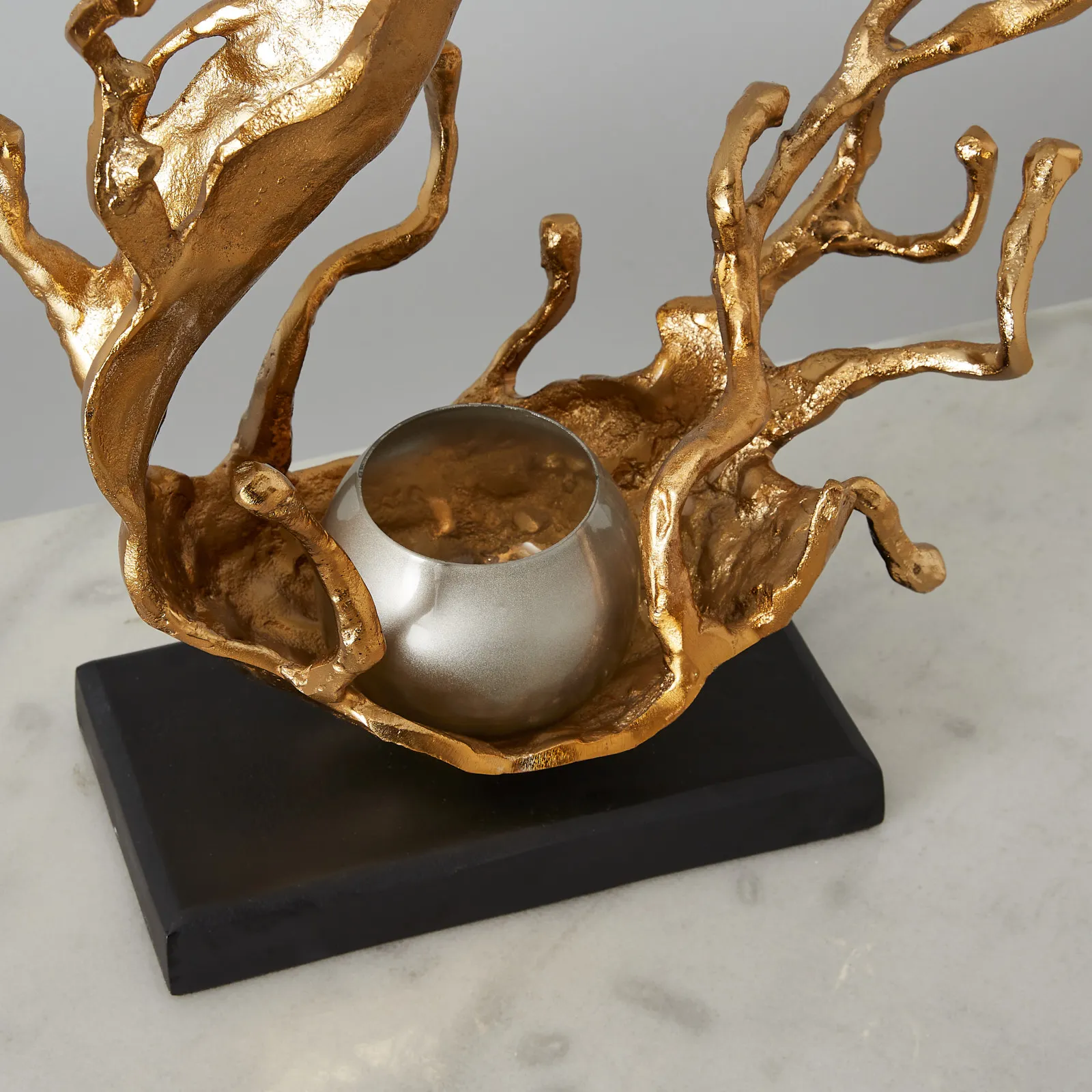 Gold Metal Sculpture Votive Holder Black Base