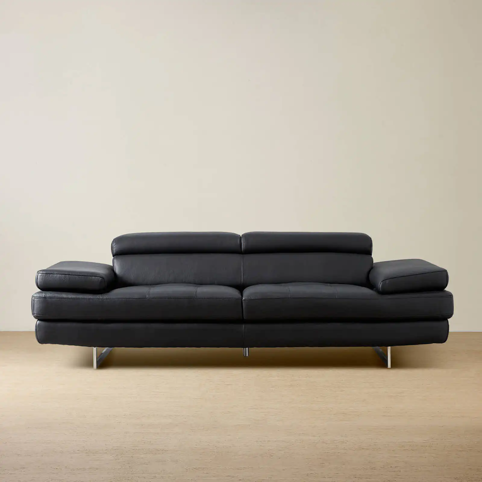 Lennox Black Leather 3-Seater Sofa