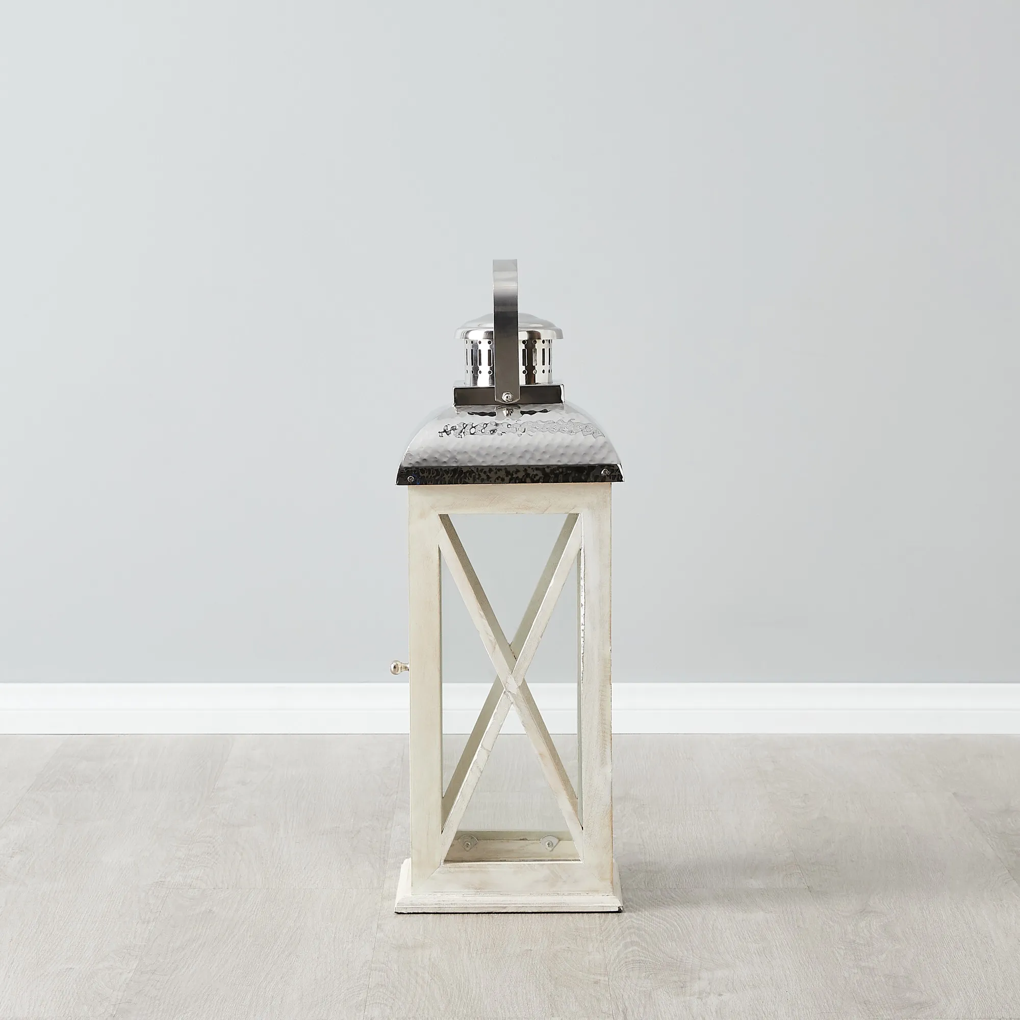 Maximoff Whitewashed Wooden Lantern Large