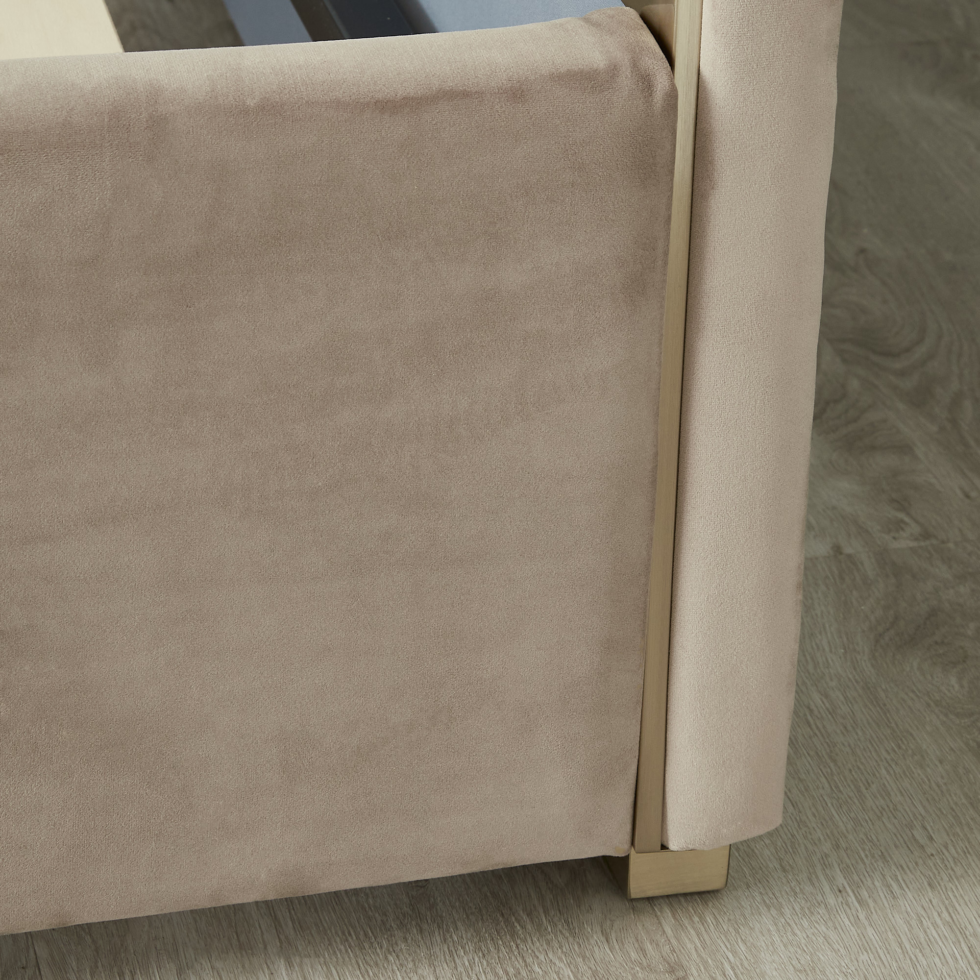 Jacques Beige Velvet Queen Bed Brushed Champagne Gold Frame
