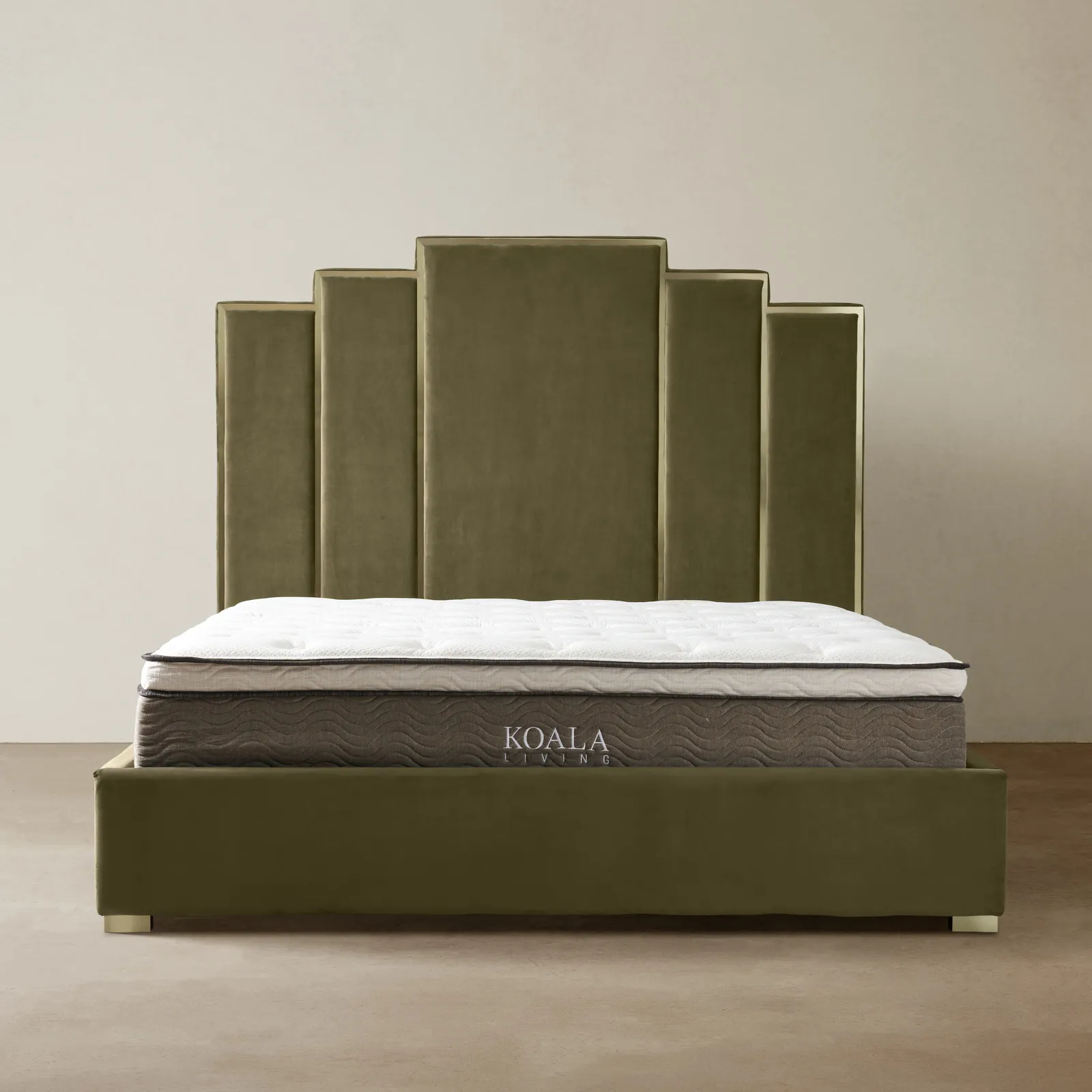 	Jacques Olive Green Velvet King Bed - Brushed Champagne Gold Frame