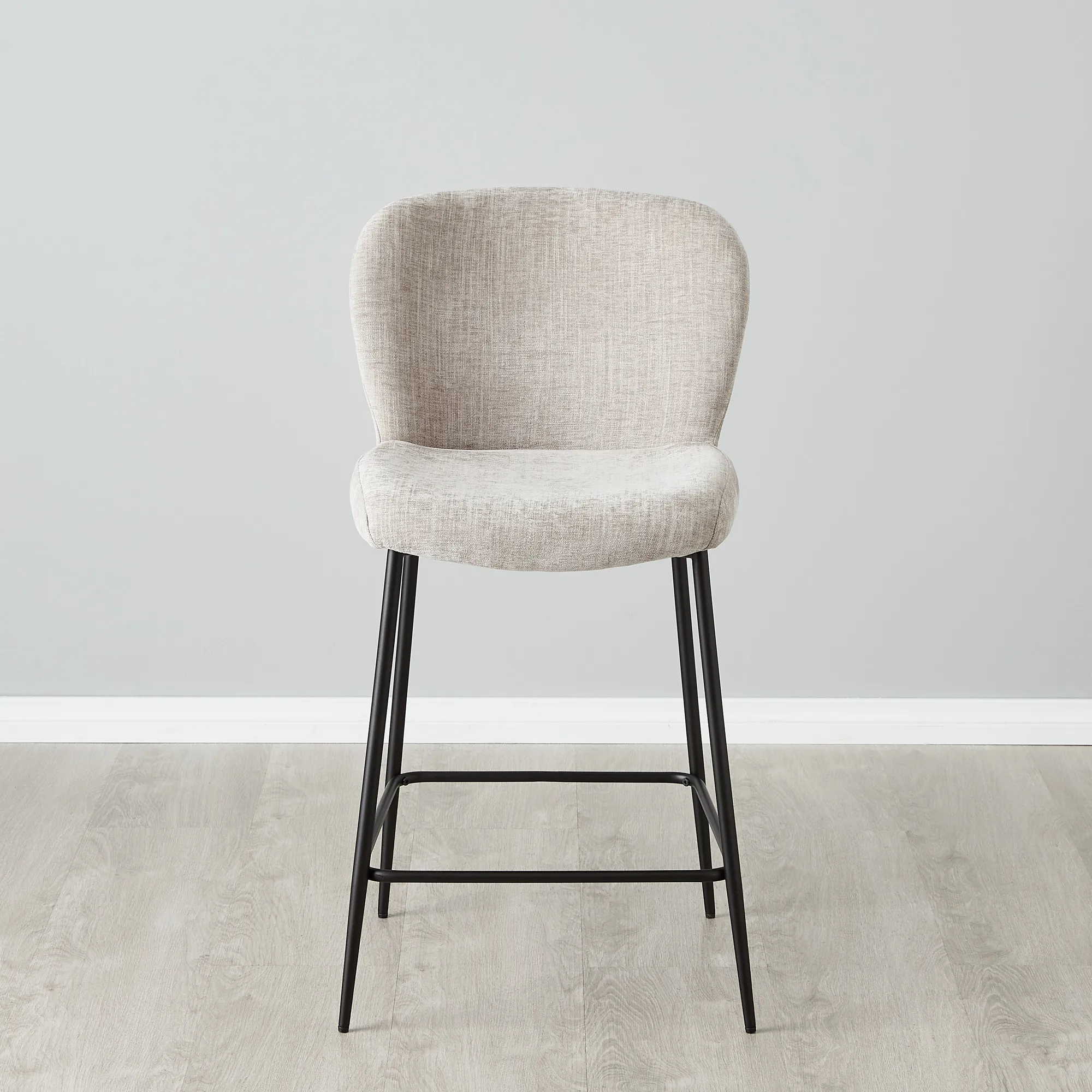 Vintage Grey Fabric 64cm Counter Stool Black Legs