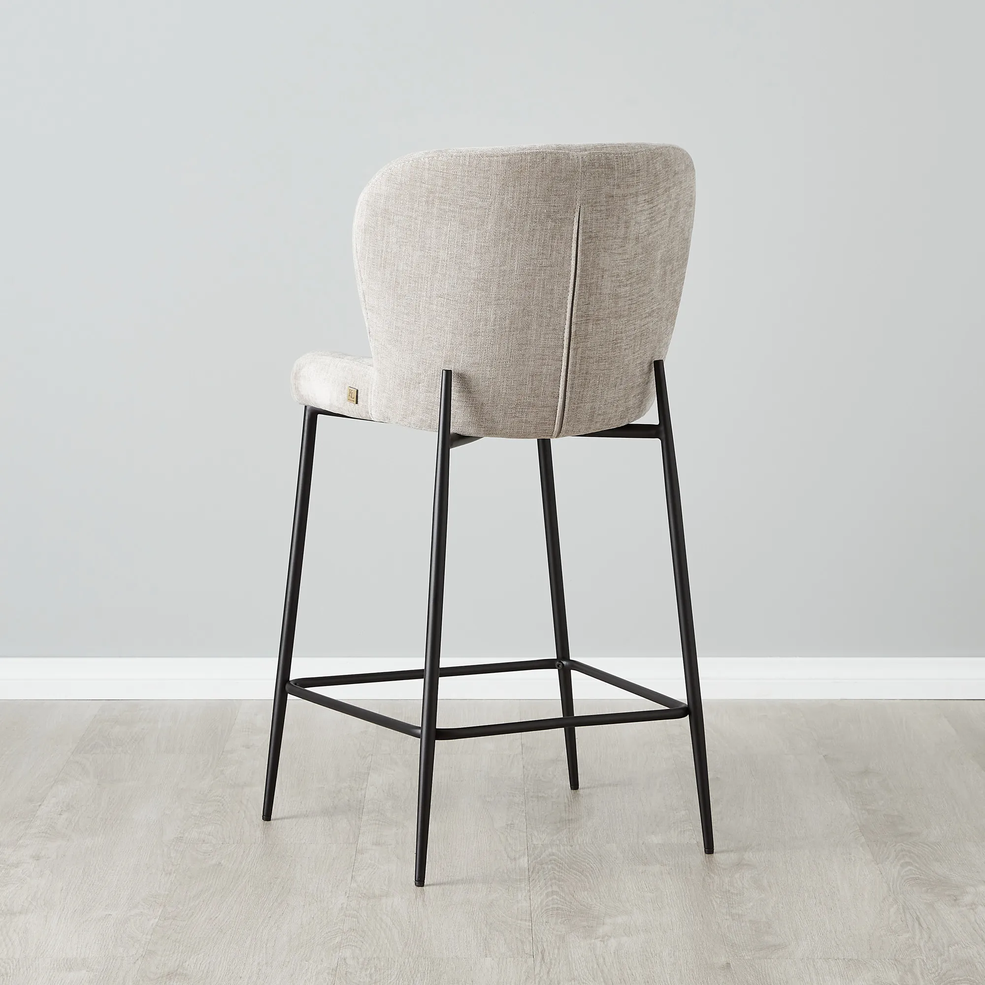 Vintage Grey Fabric 64cm Counter Stool Black Legs