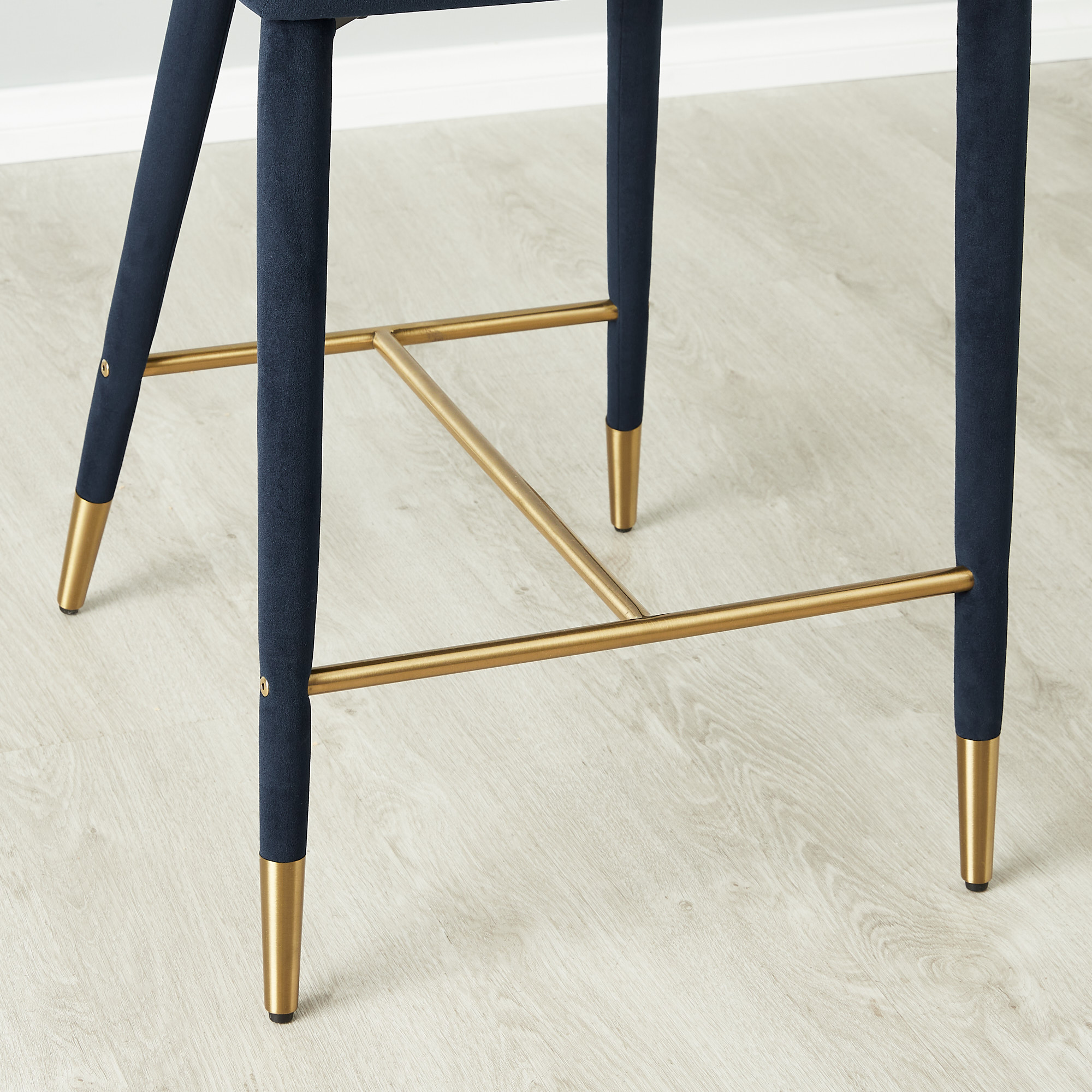 Moulin Midnight Navy Velvet 66cm Counter Stool Brushed Gold Legs