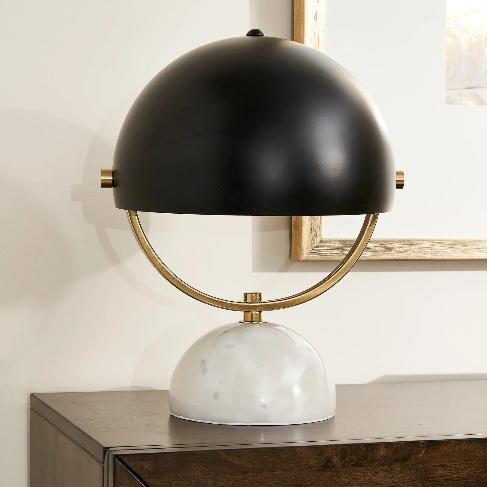 Gwen White Marble Table Lamp - Black Metal Shade