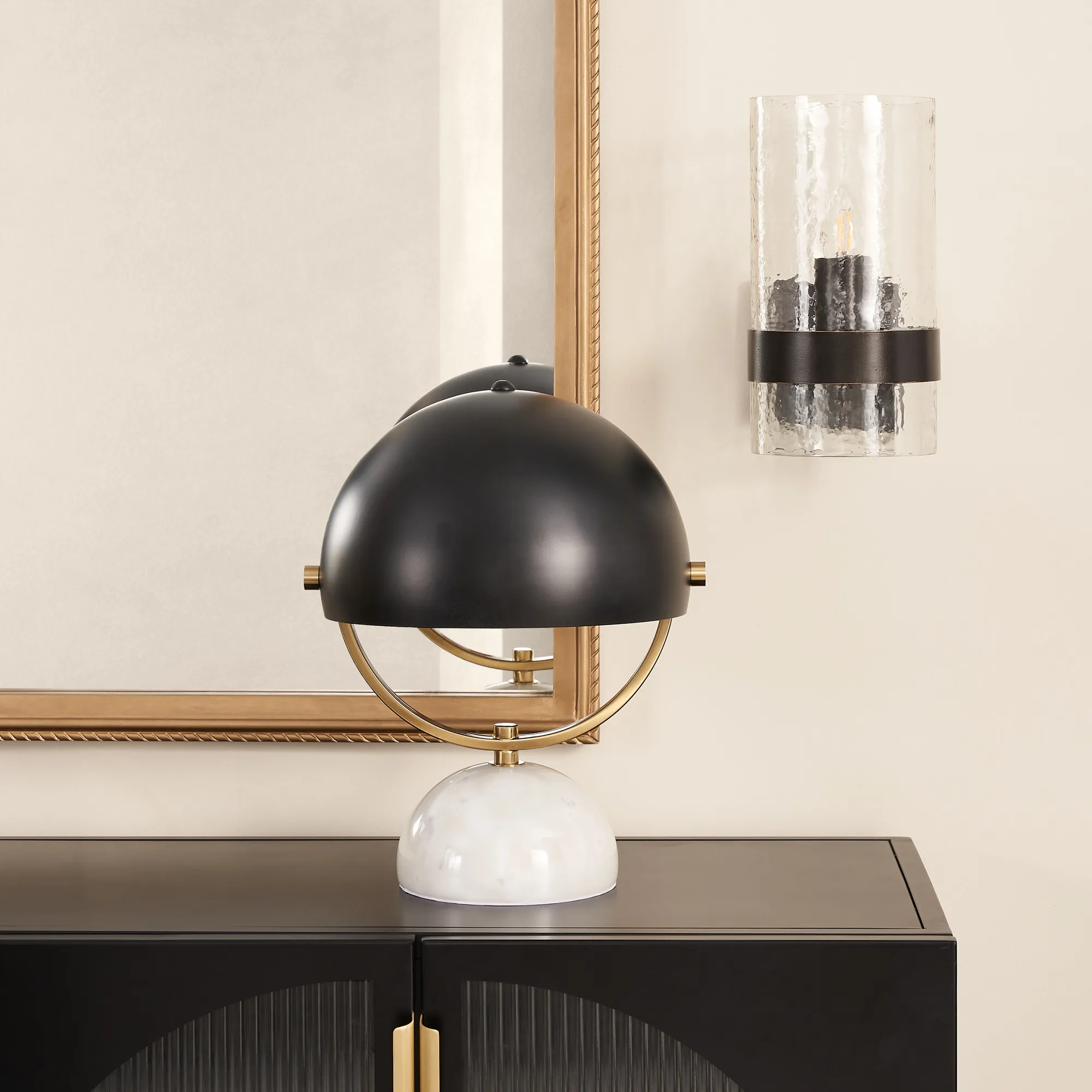 Gwen White Marble Table Lamp - Black Metal Shade