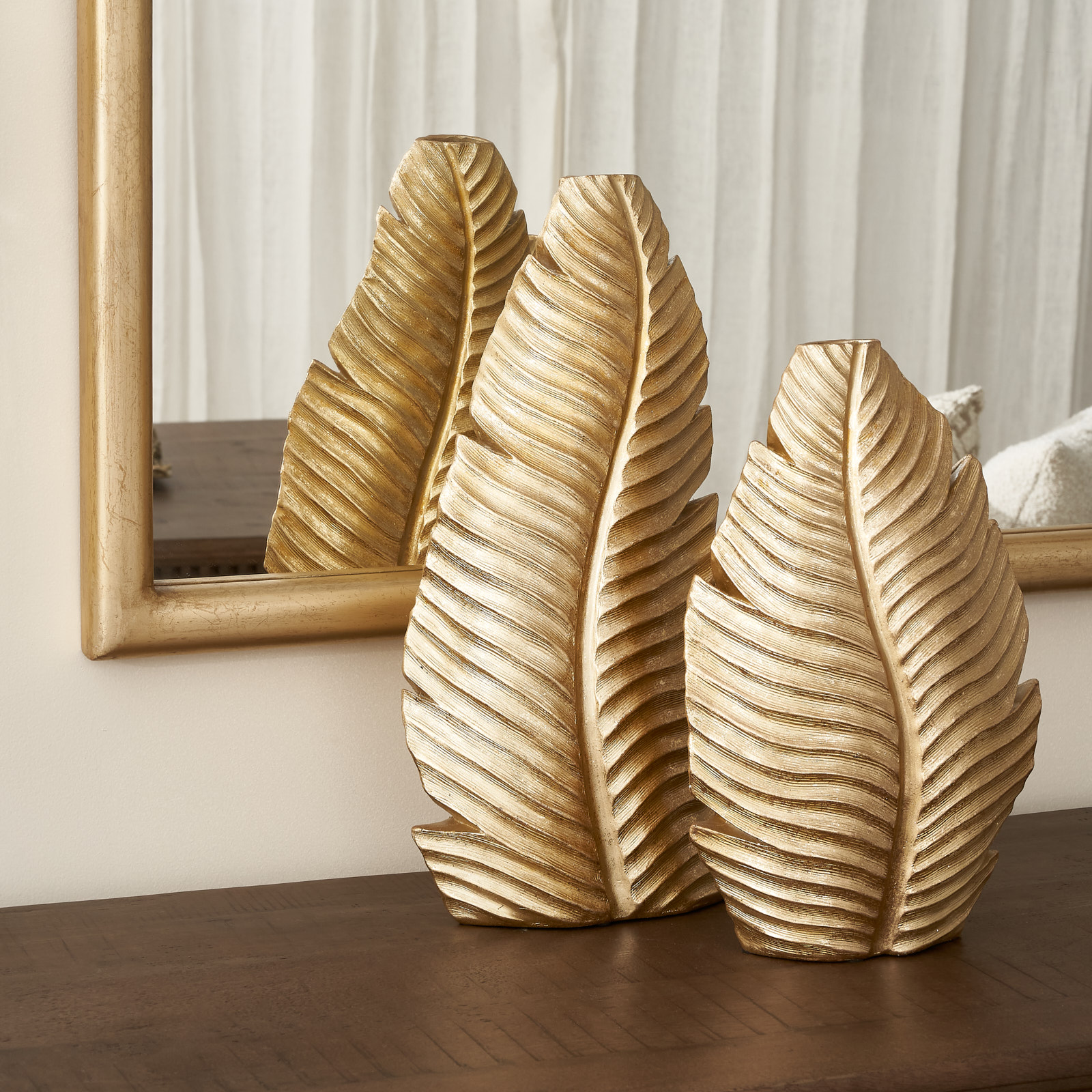 Platano Leaf Gold Resin Vase-Tall