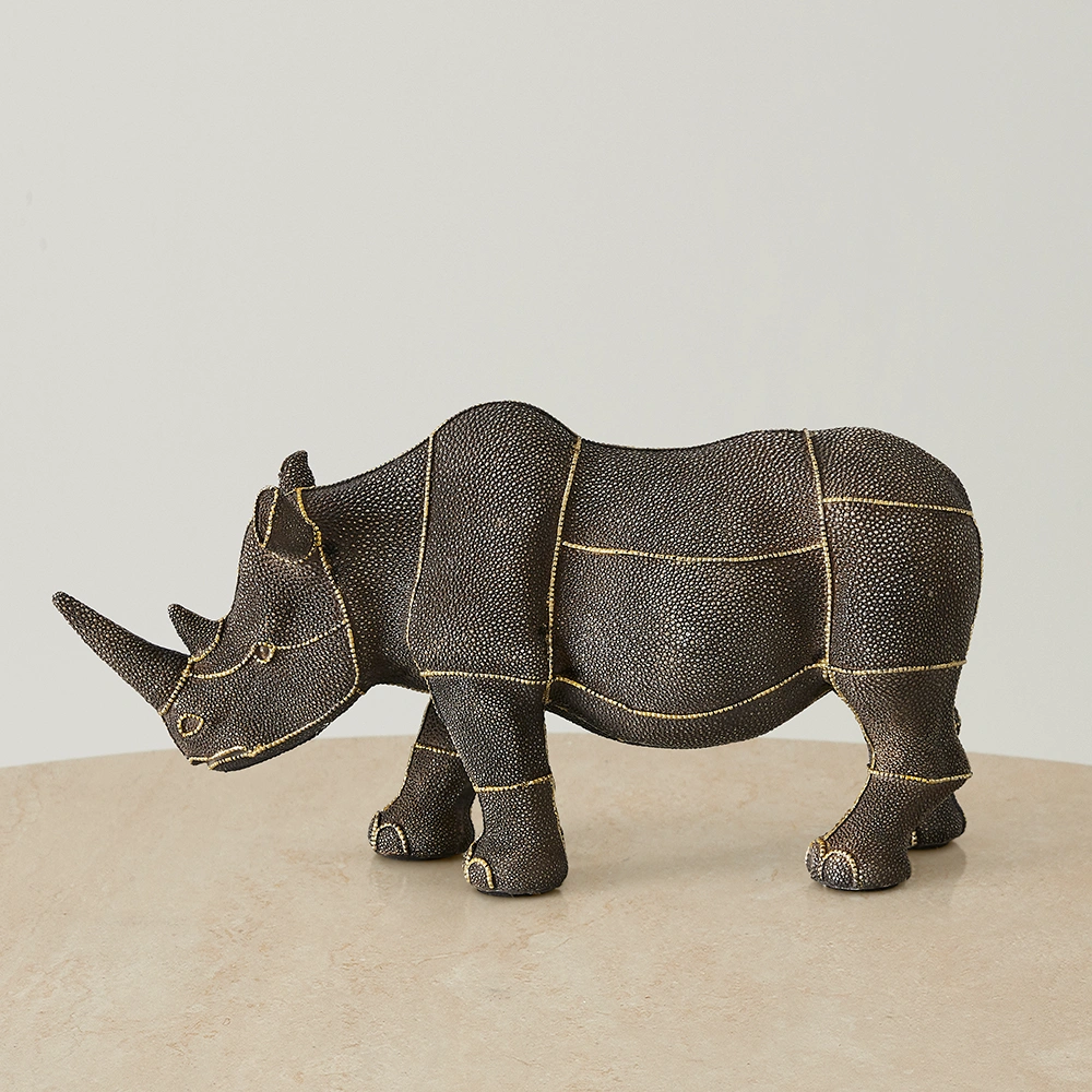 Rocky Rhino Bronze Resin Decorative