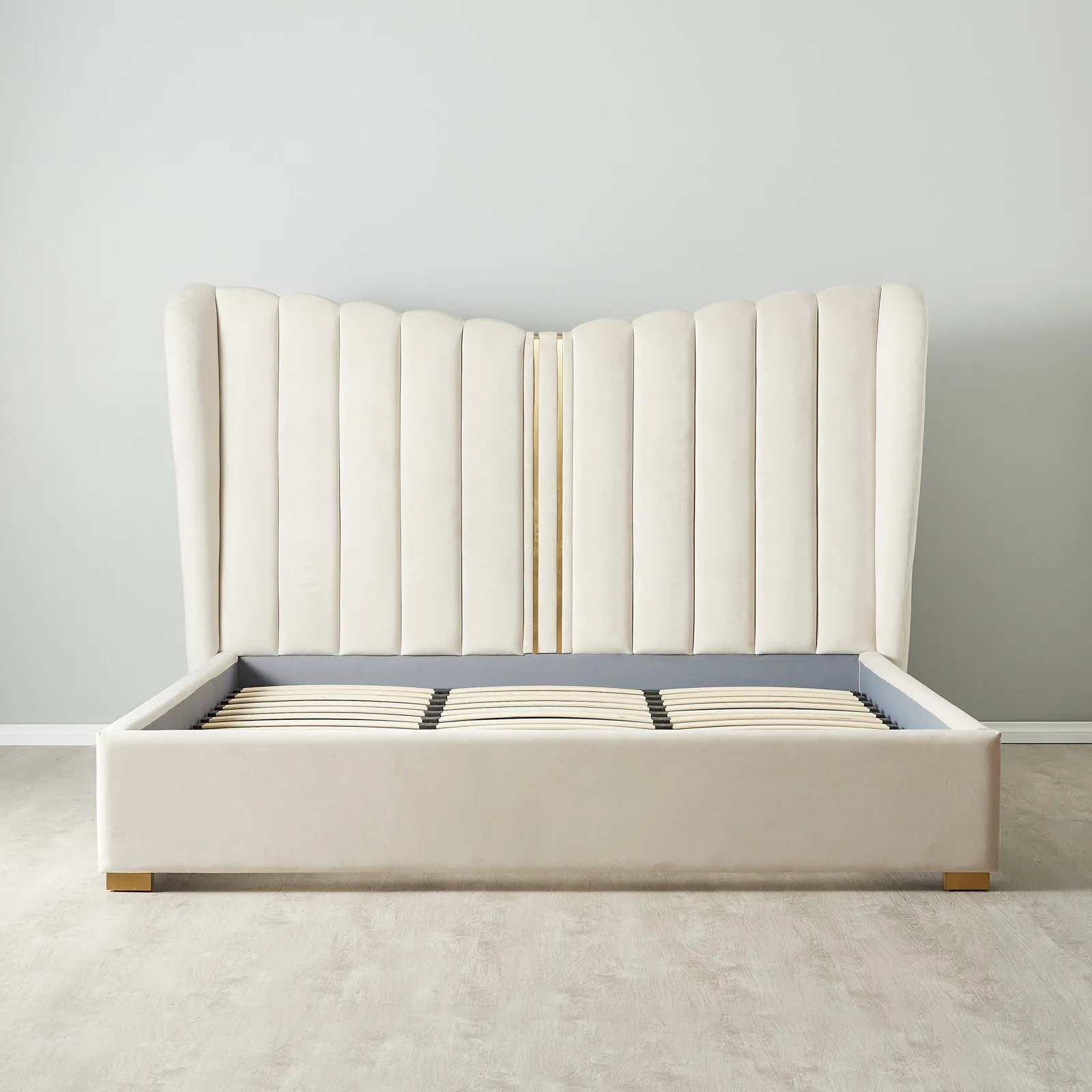 Madrid Cream Velvet King Bed | Koala Living