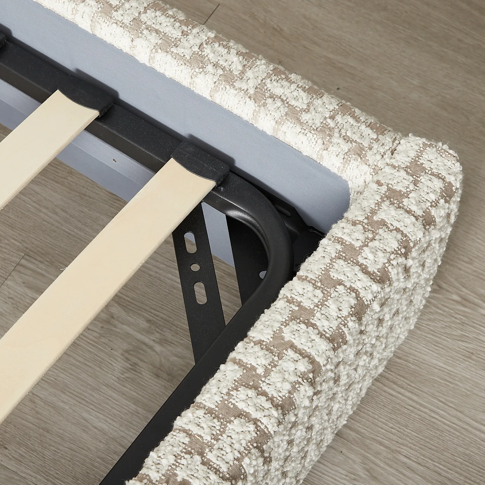 Harlow Light Sand Grey and White Boucle Queen Bed