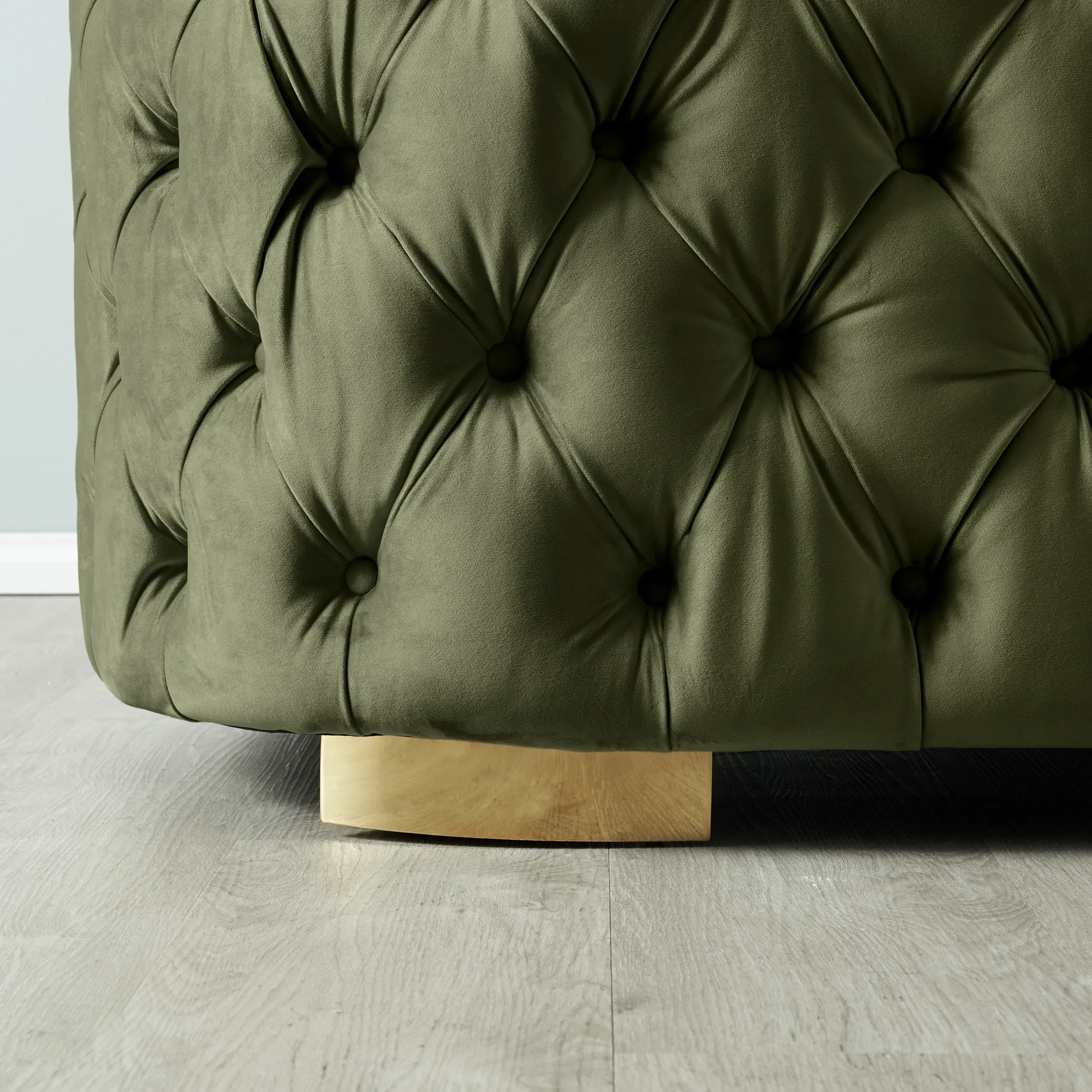 Kelly Olive Green Velvet 3Seater Sofa Gold Legs