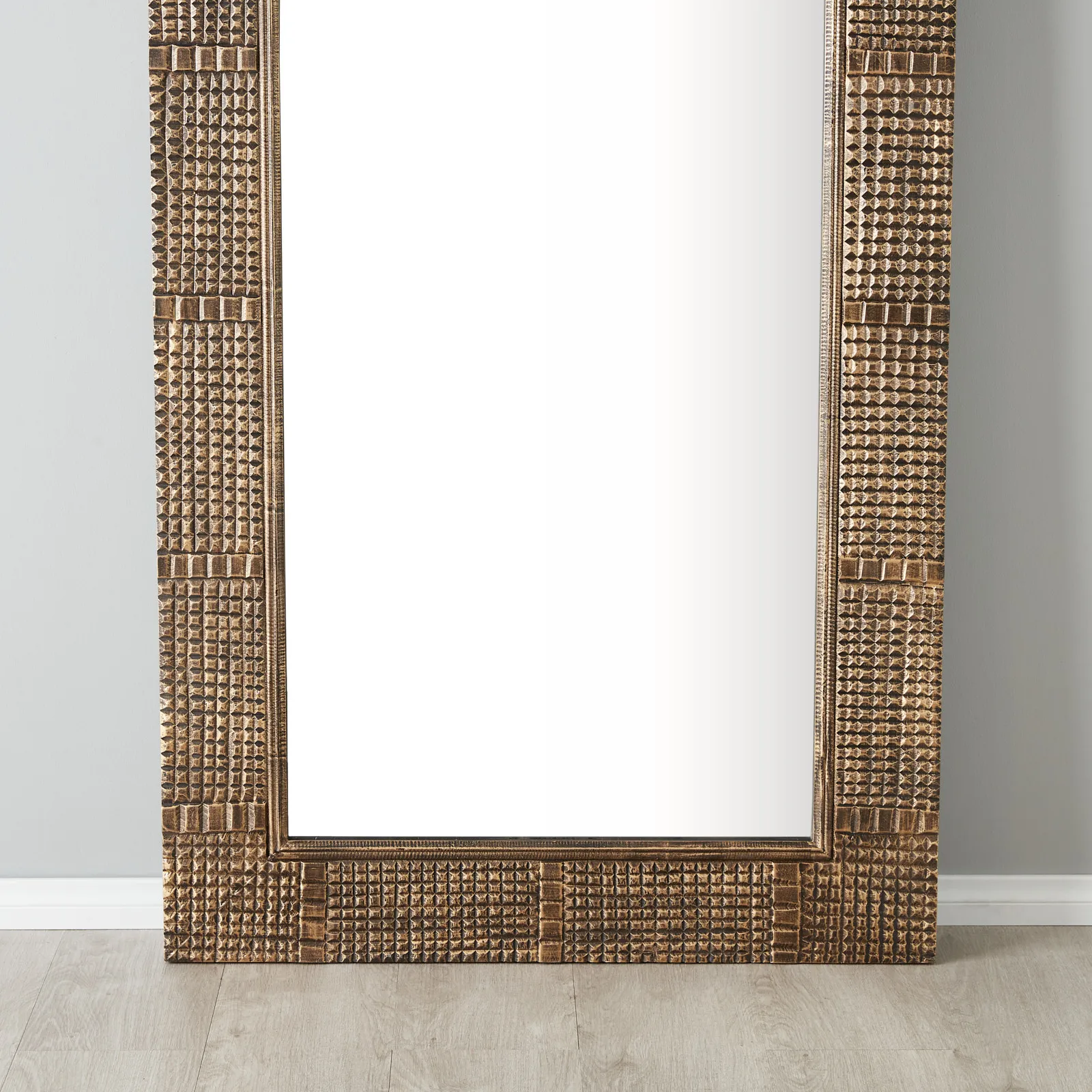 Concentric Black and Gold Carved Wooden Rectangle Mirror