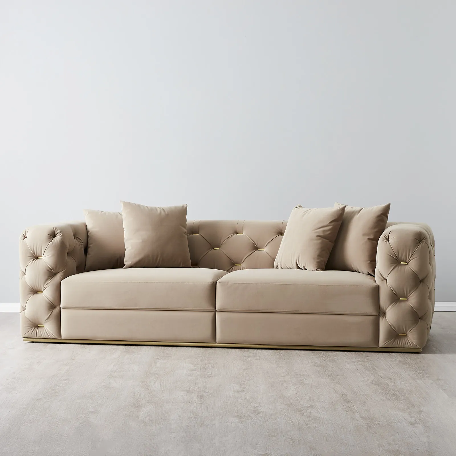 Empress Light Beige Velveteen 3Seater Fabric Sofa