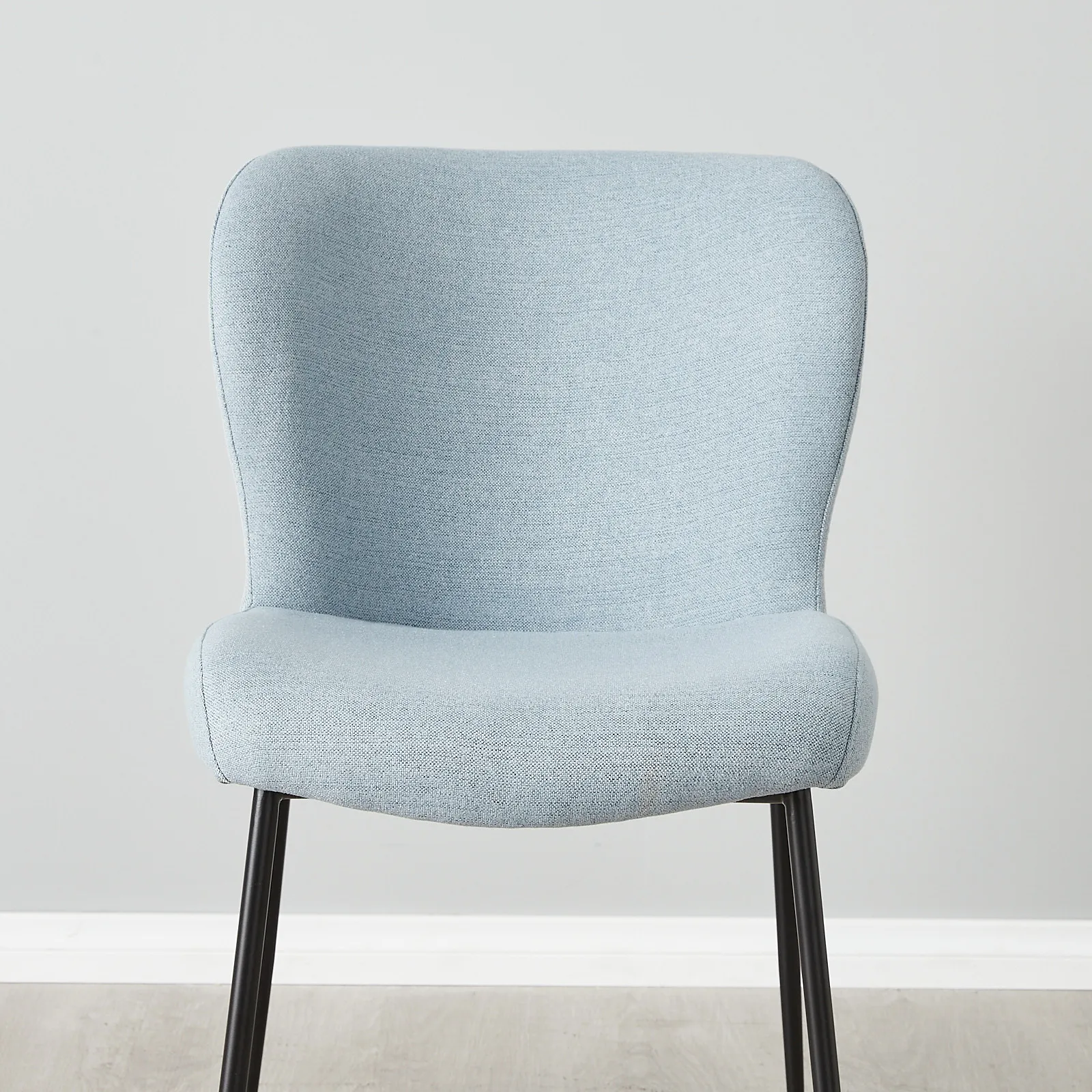Hailey Light Blue Woven Fabric Dining Chair - Black Metal Legs
