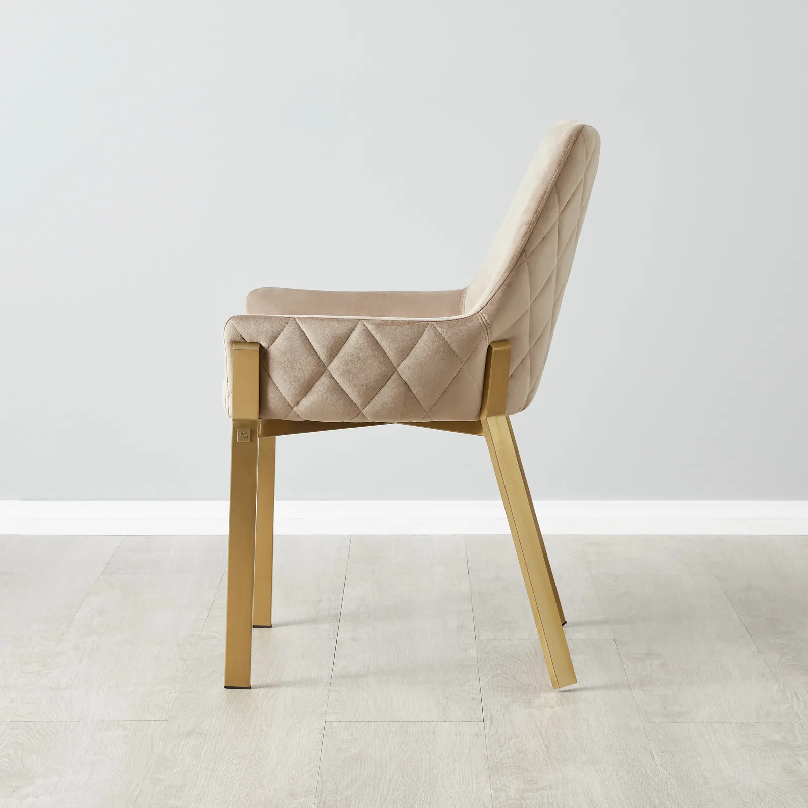 Arya II Beige Velvet Dining Chair Brushed Gold Metal Legs
