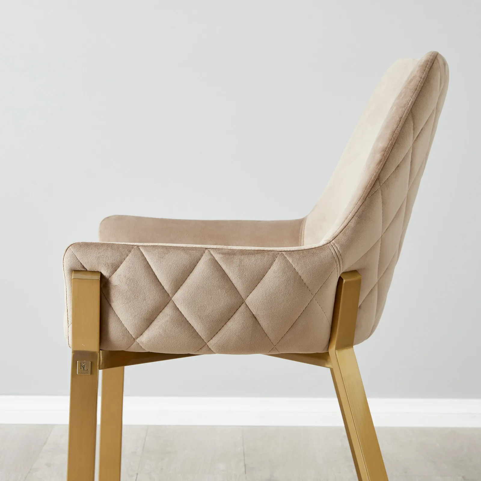 Arya II Beige Velvet Dining Chair Brushed Gold Metal Legs