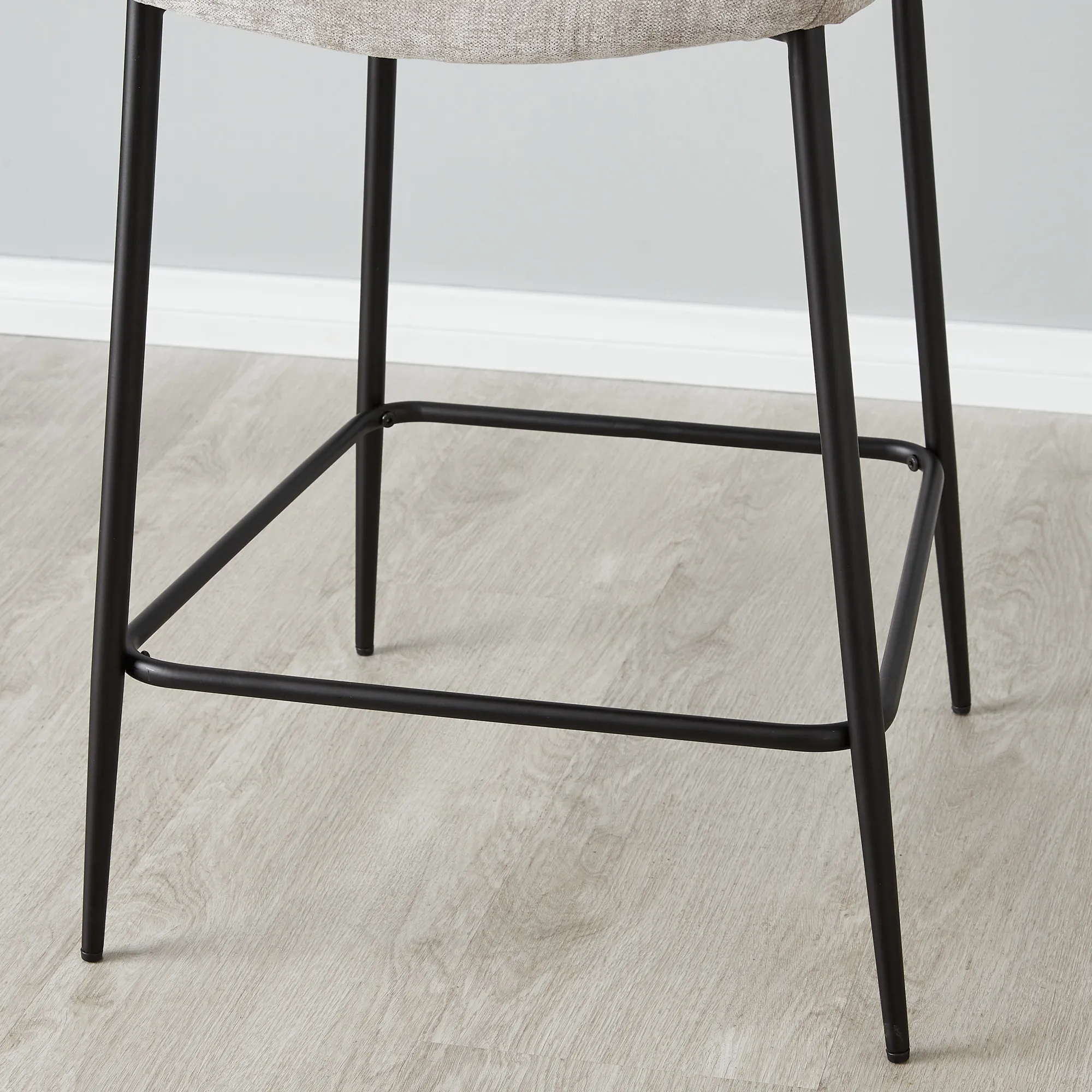 Hailey Vintage Grey Fabric 67cm Counter Stool Black Metal Legs