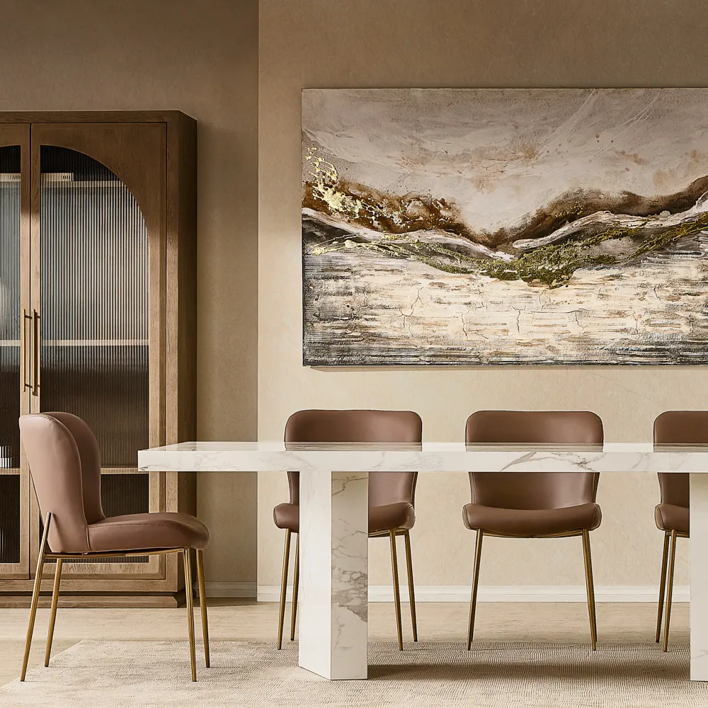 Hailey Tuscan Brown Vegan Leather Dining Chair - Brushed Bronze Legs