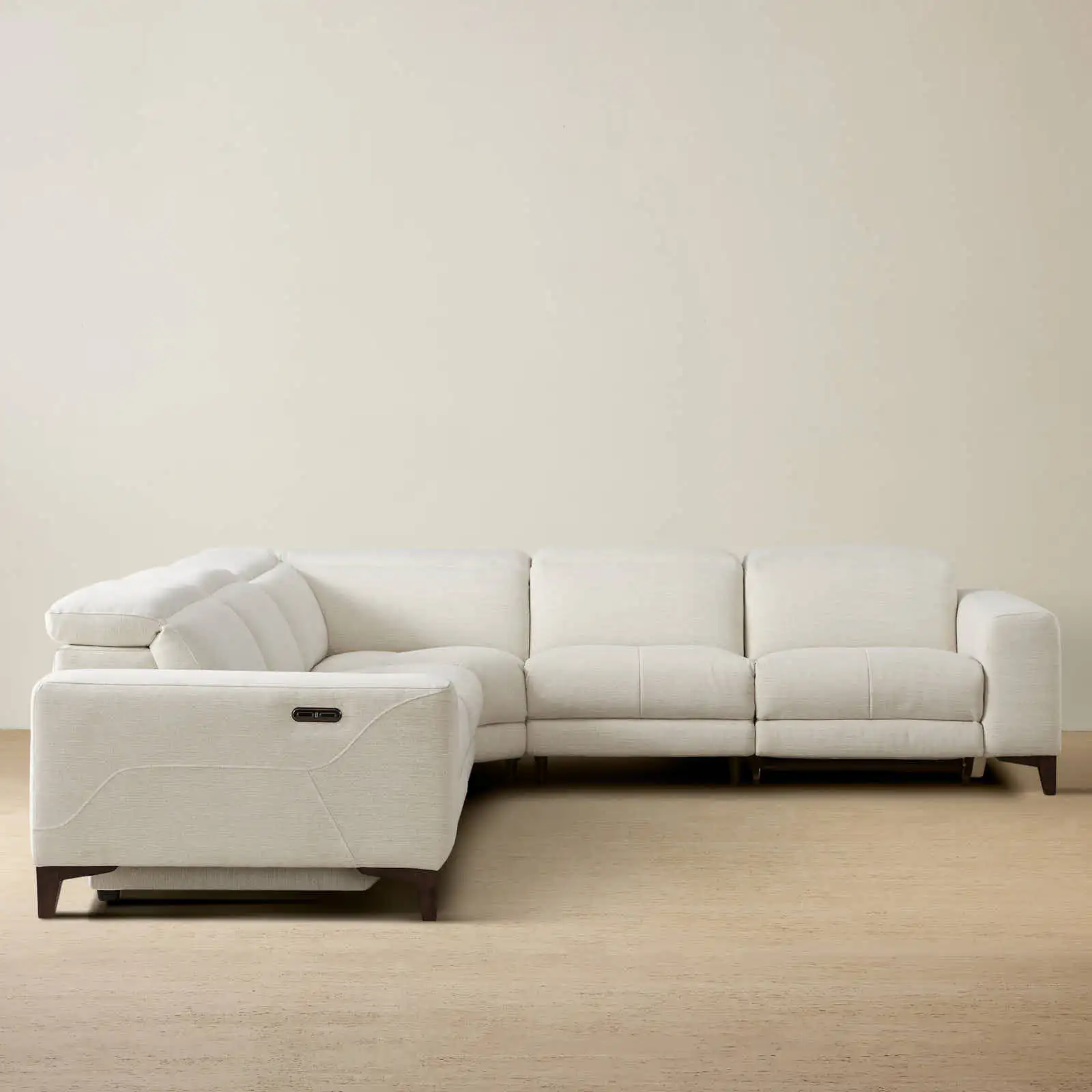 Pierce Shadow White Woven Fabric Corner Electric Recliner