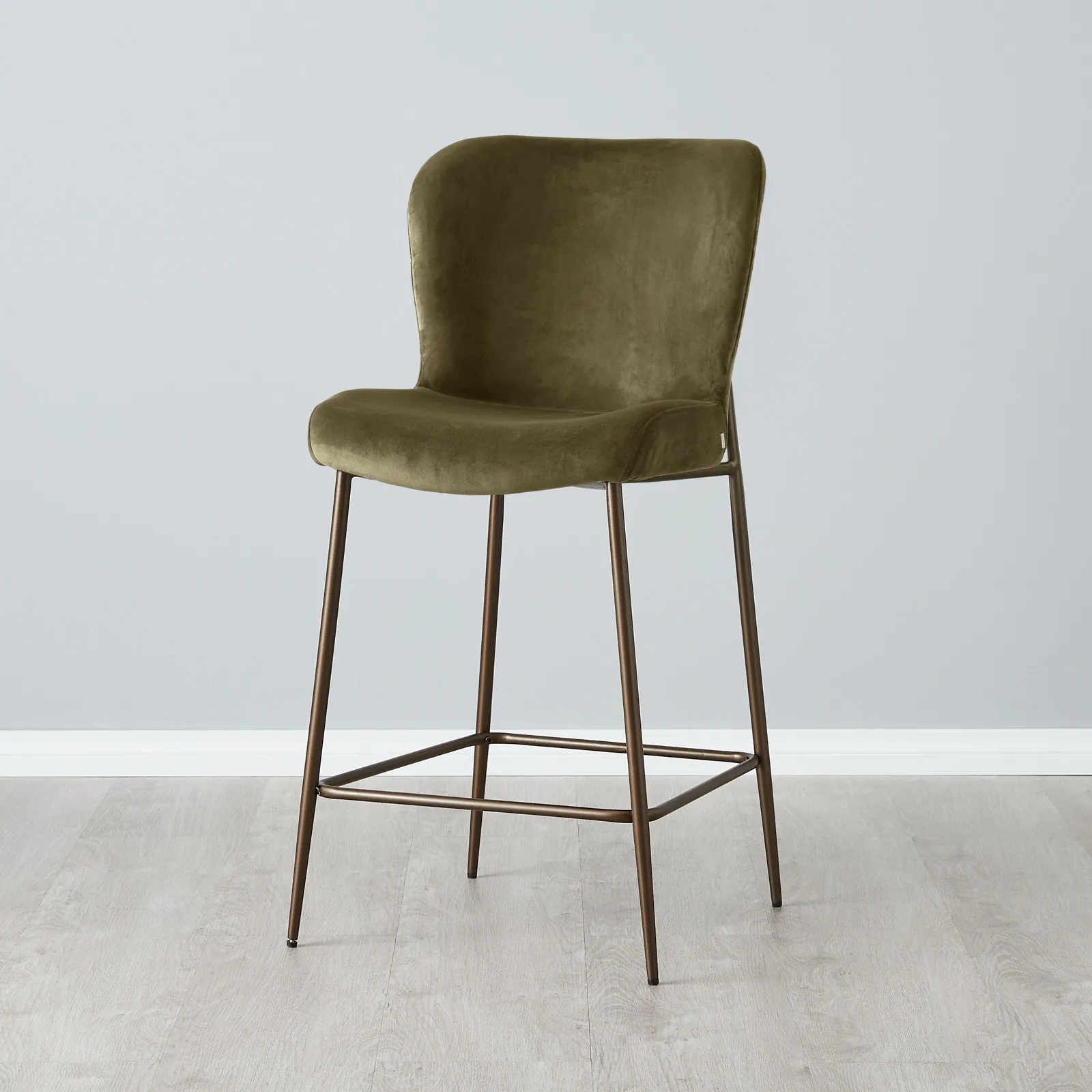 Hailey Olive Green Velvet 67 cm Counter Stool Bronze Legs