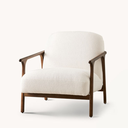 Chantilly White Fabric Occasional Chair with crafted natural walnut wood frame and legs.