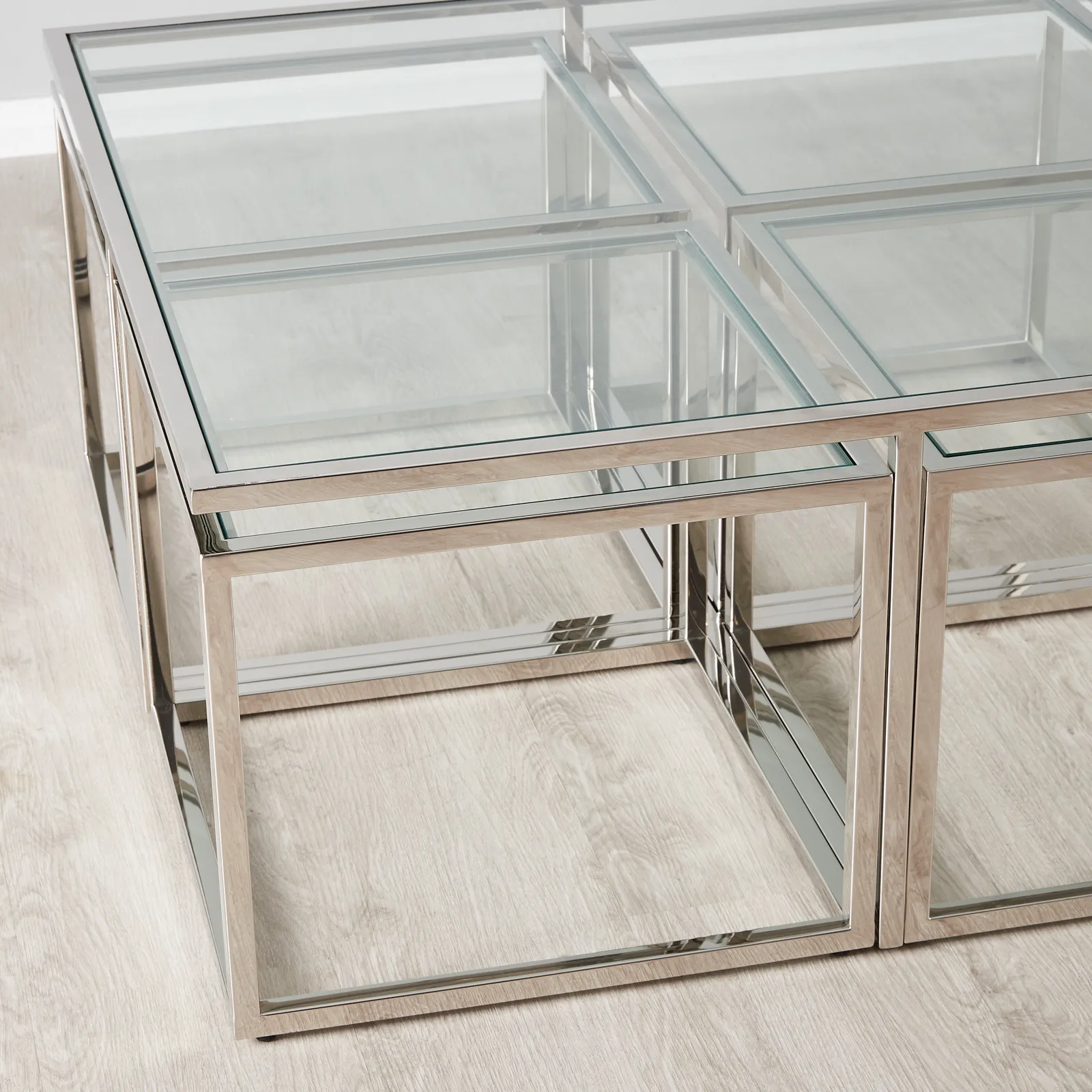 Vernon Polished Silver Stainless Steel Square Coffee Table