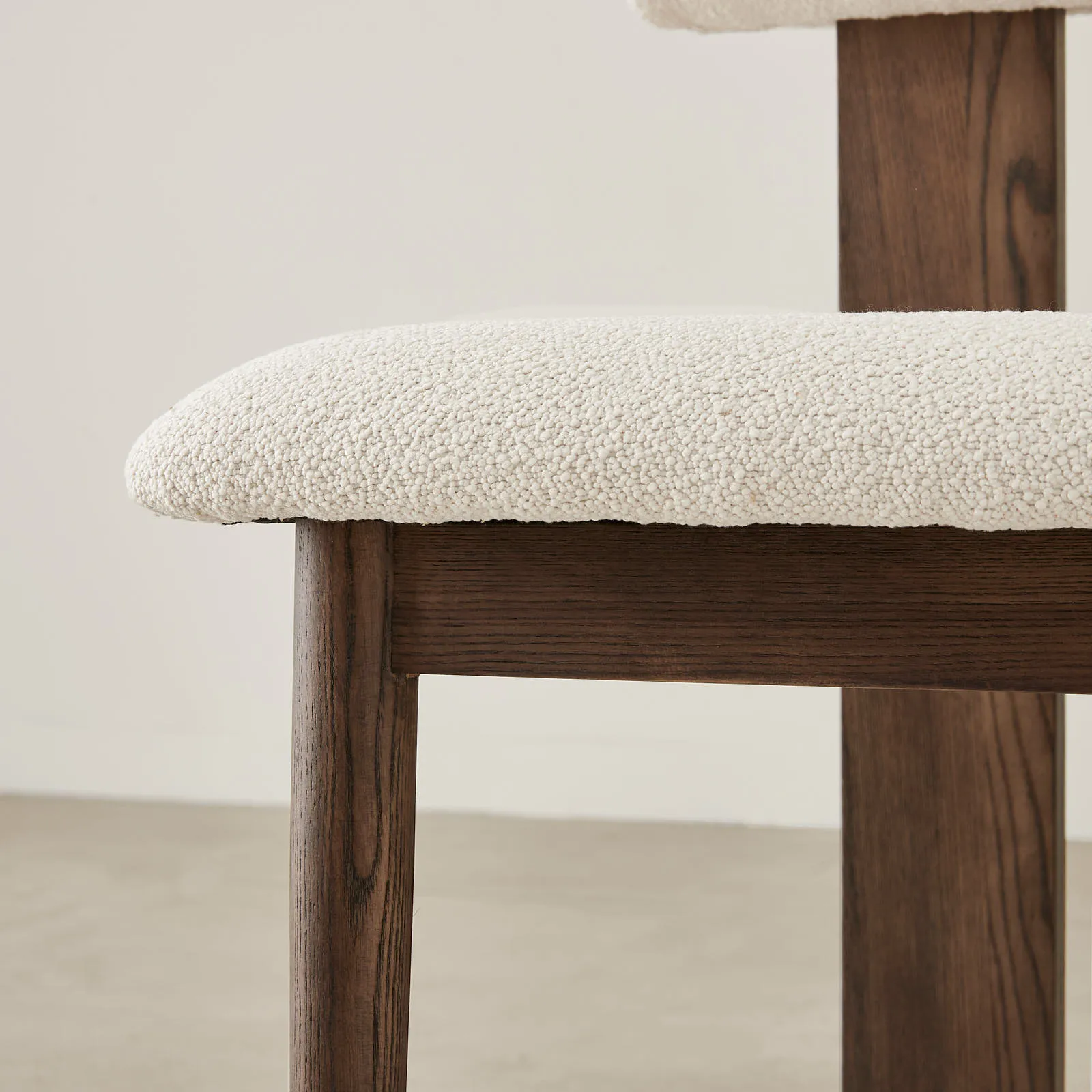 Galen Cream Boucle Dining Chair Coffee Oak Frame