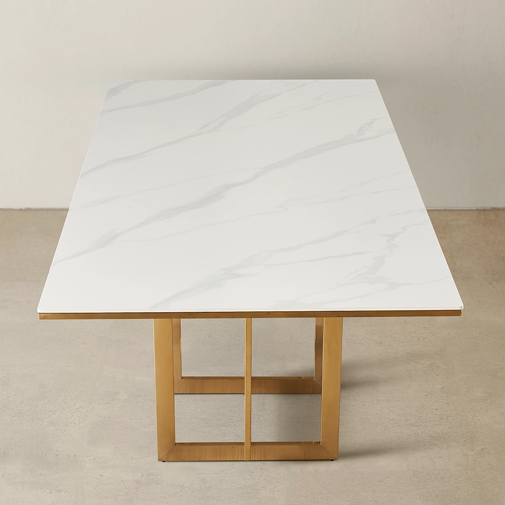 Maia White Sintered Stone Dining Table - Gold Stainless Steel Legs 240x120cm