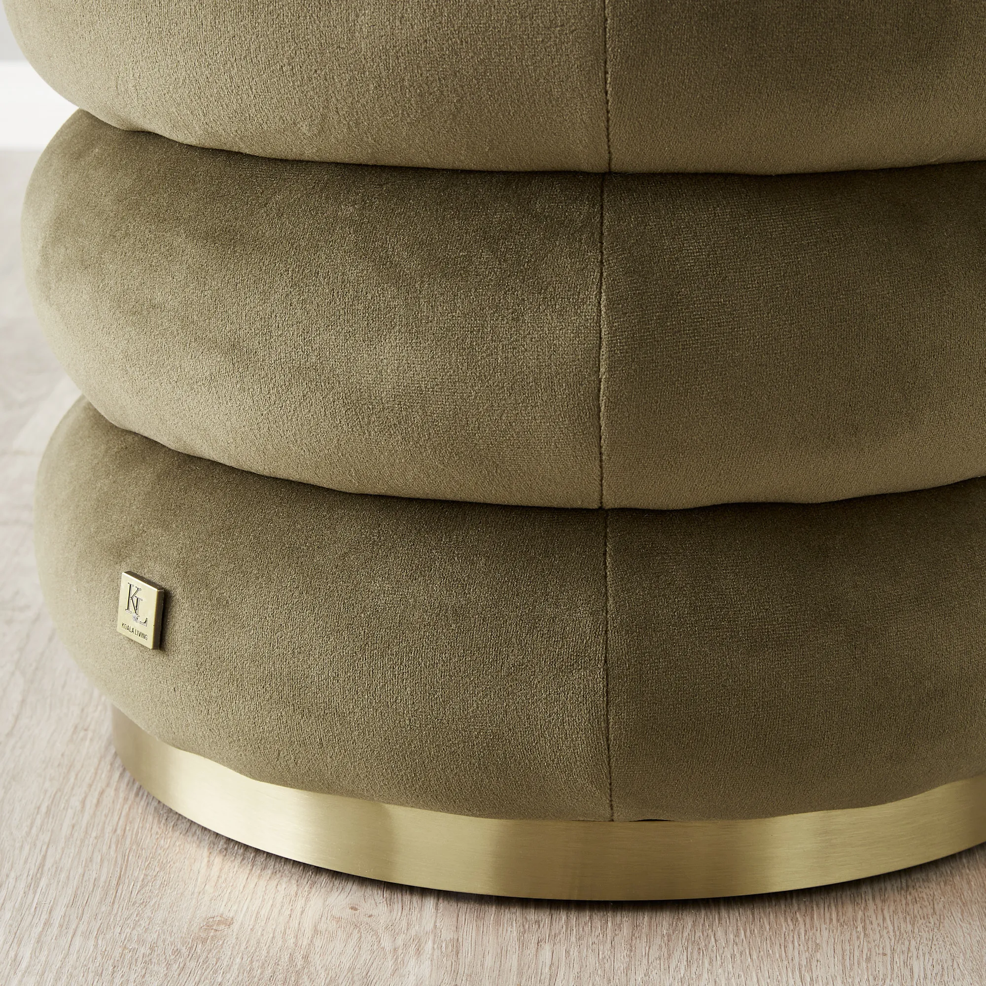 Megan Olive Green Velvet 40cm Round Ottoman