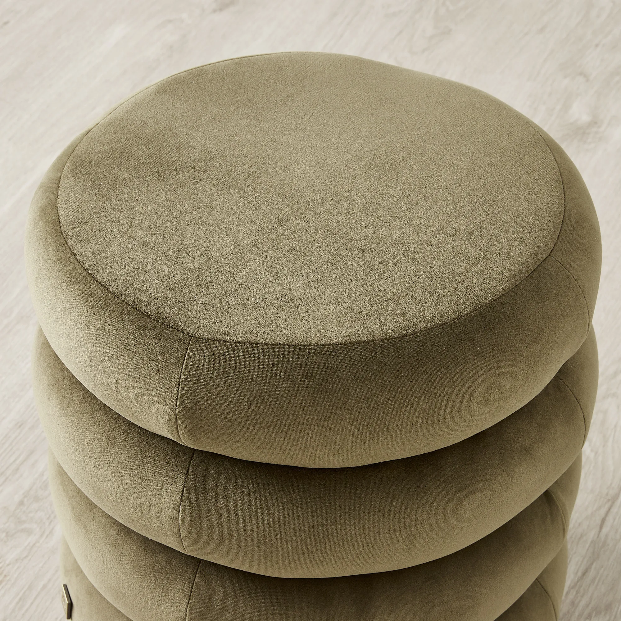 Megan Olive Green Velvet 40cm Round Ottoman