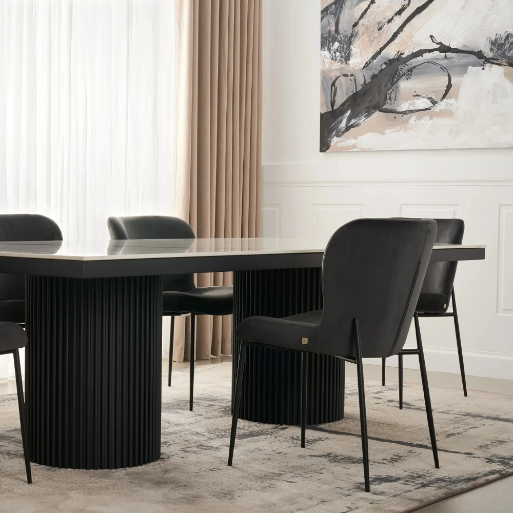 Archie White Sintered Stone Rectangular Dining Table - Matte Black Legs 200x100cm