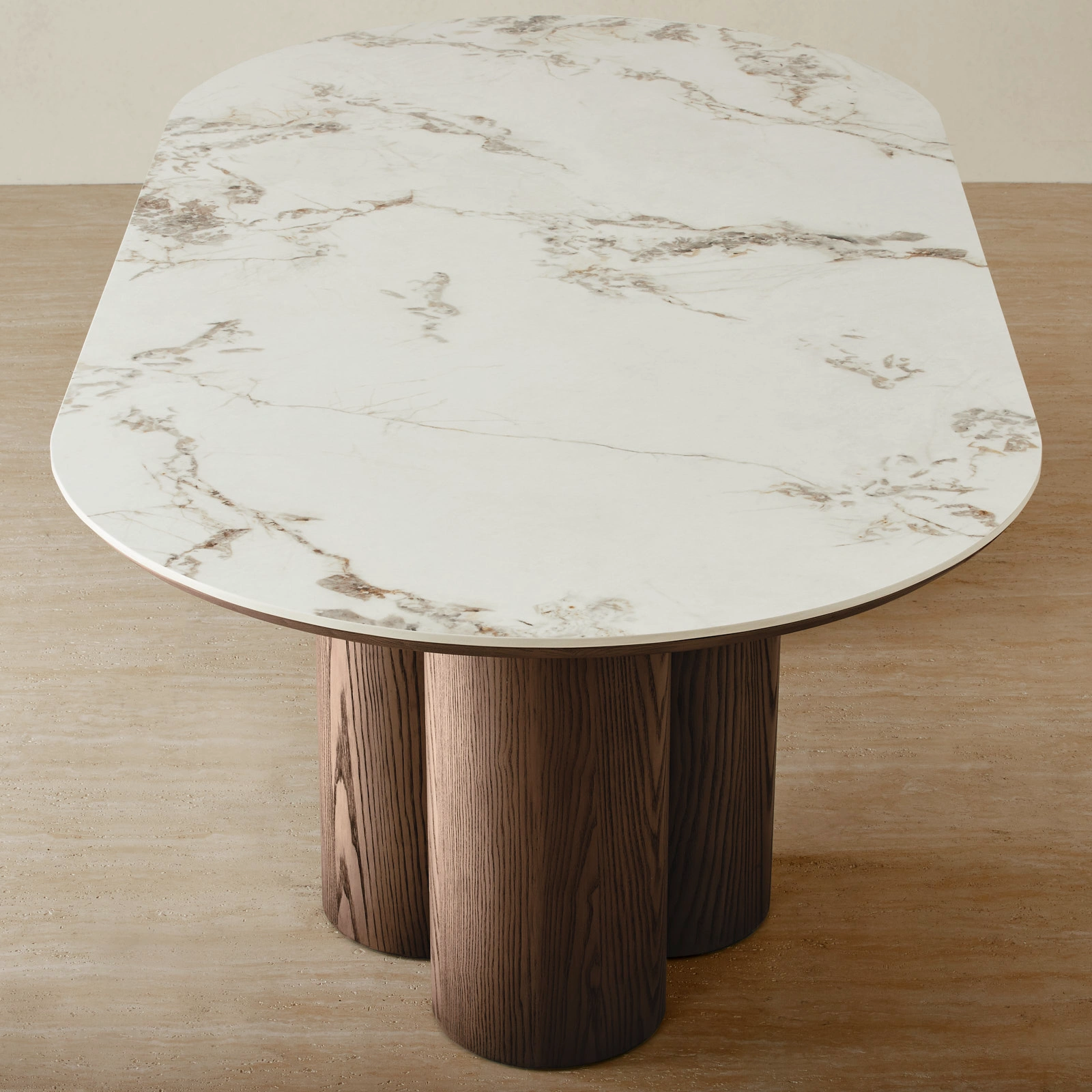 Terzetto Pandora Brown Sintered Stone Curved Dining Table - Dark Brown Ash Legs