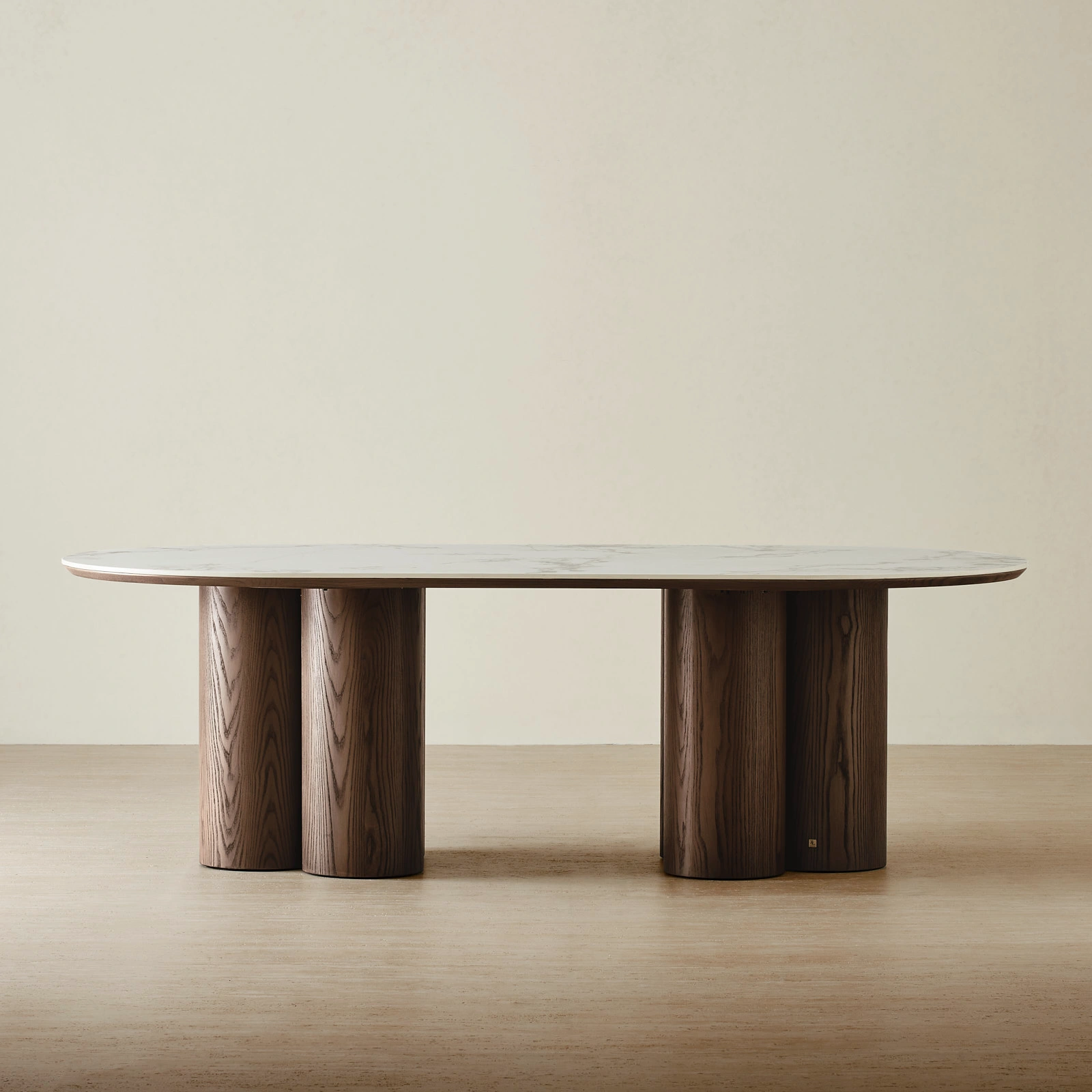 Terzetto Pandora Brown Sintered Stone Curved Dining Table - Dark Brown Ash Legs