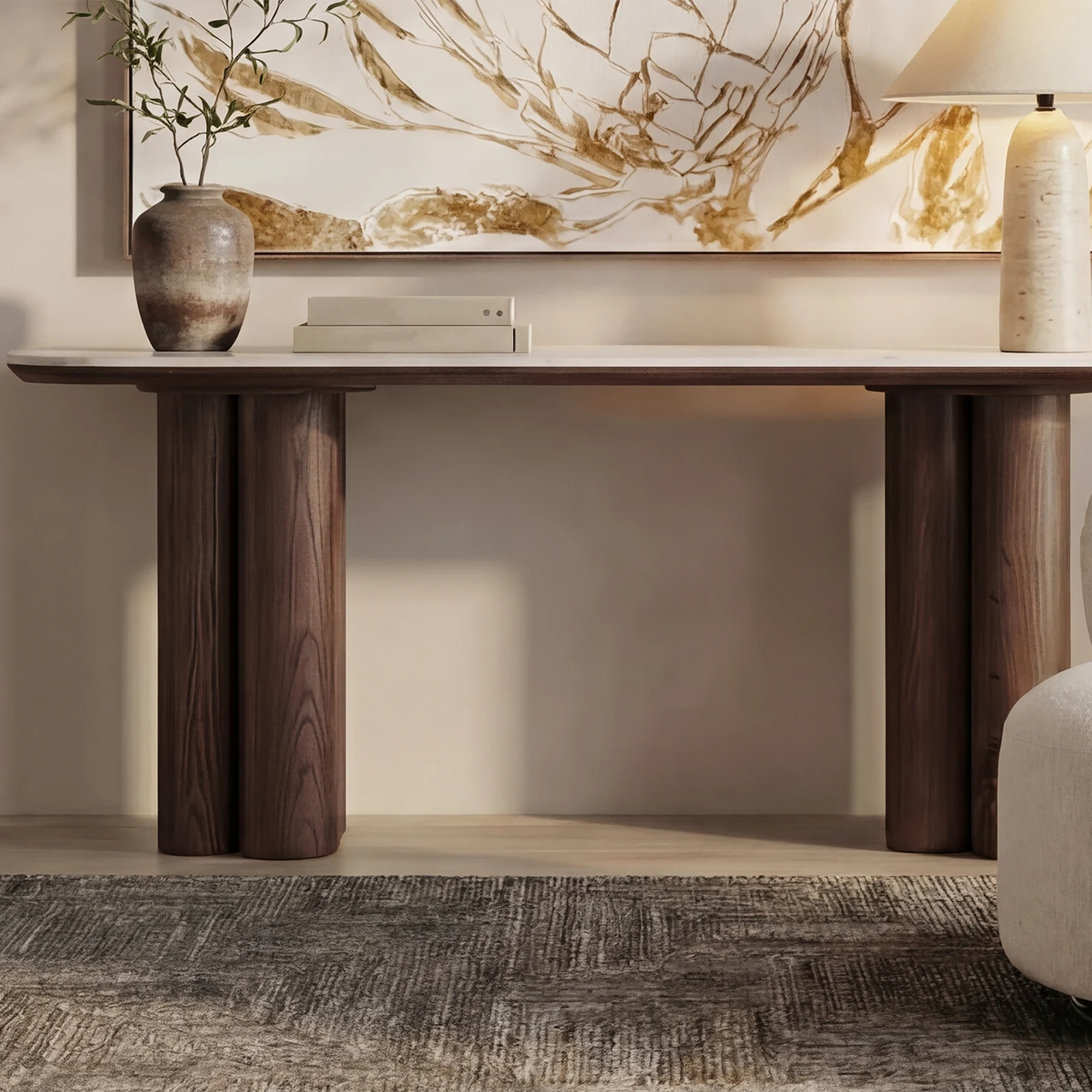 Terzetto Pandora Brown Sintered Stone Console Table - Dark Brown Ash Legs