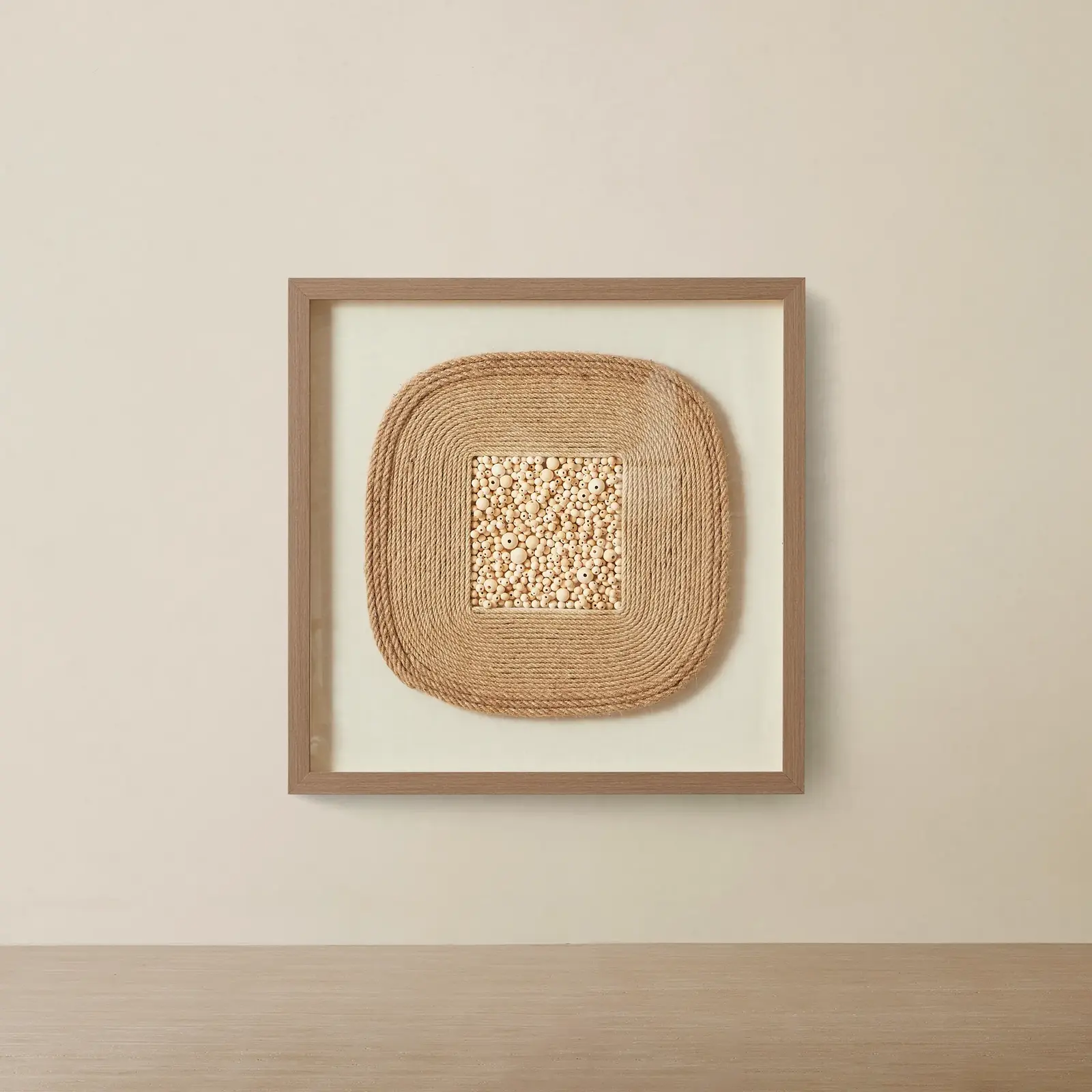 Surrounded Hemp Rope Shadow Box with Light Brown Frame