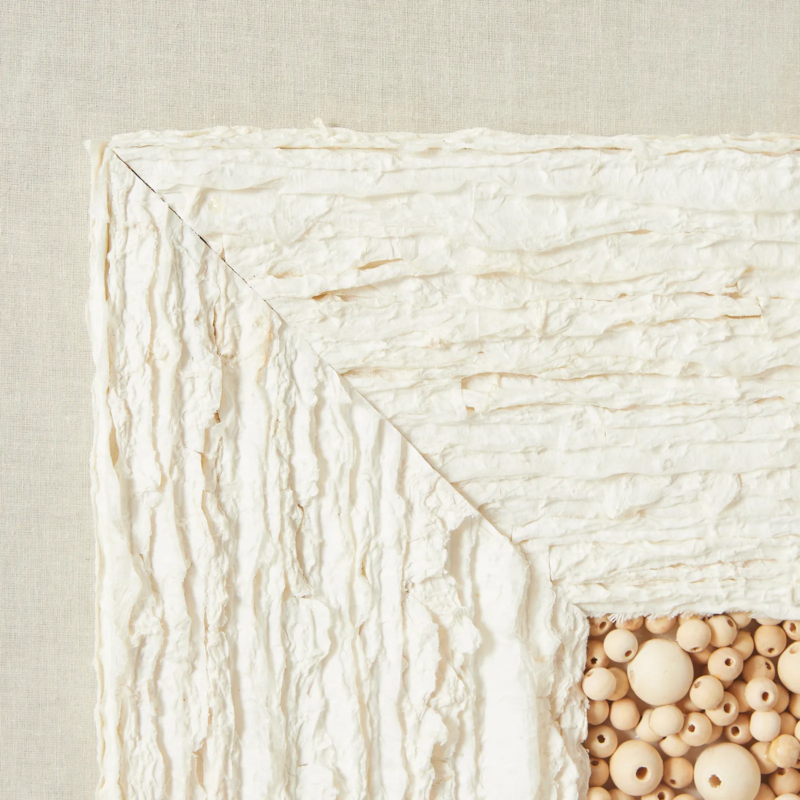 Paper Pulp And Wooden Bead Shadow Box with Light Brown Frame