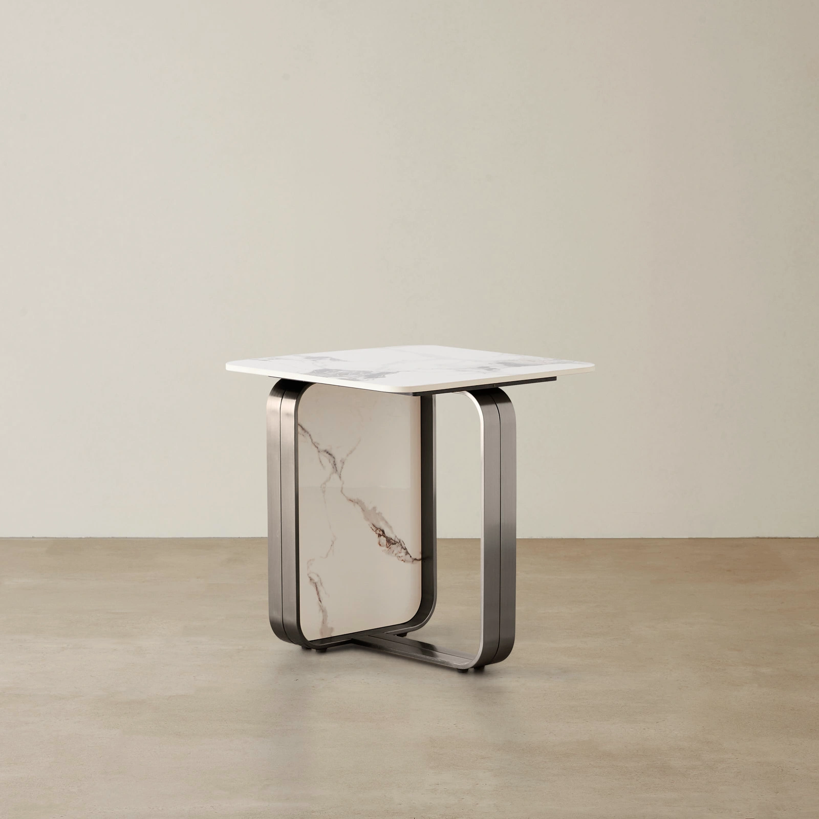 Marbella Cold Calacatta White Sintered Stone Side Table - Black Nickel ...