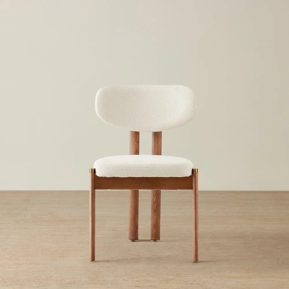Portobello Chantilly White Fabric Dining Chair - Toffee Brown Ash Legs